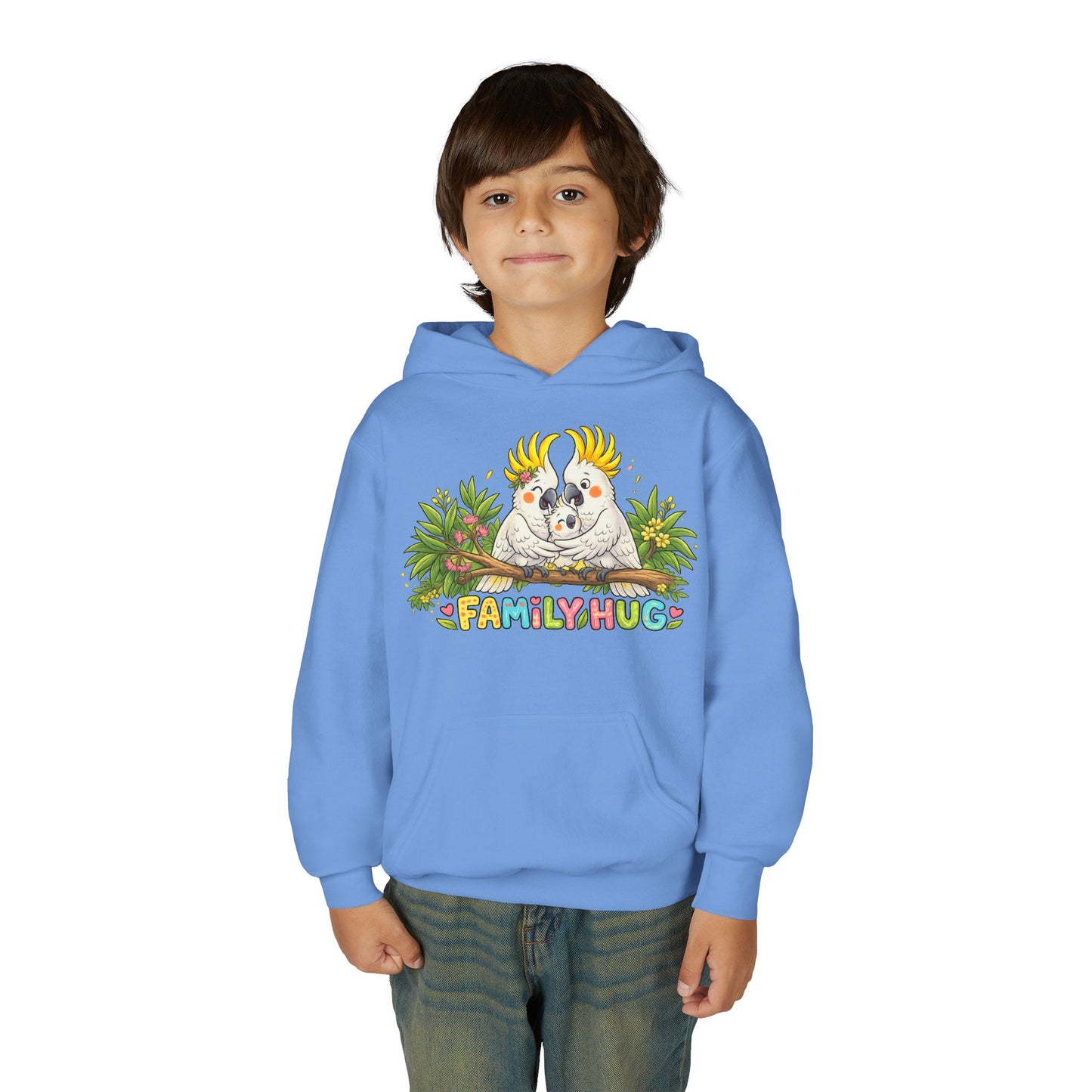 Family Hug Cockatoo Youth Heavy Blend Hooded Sweatshirt