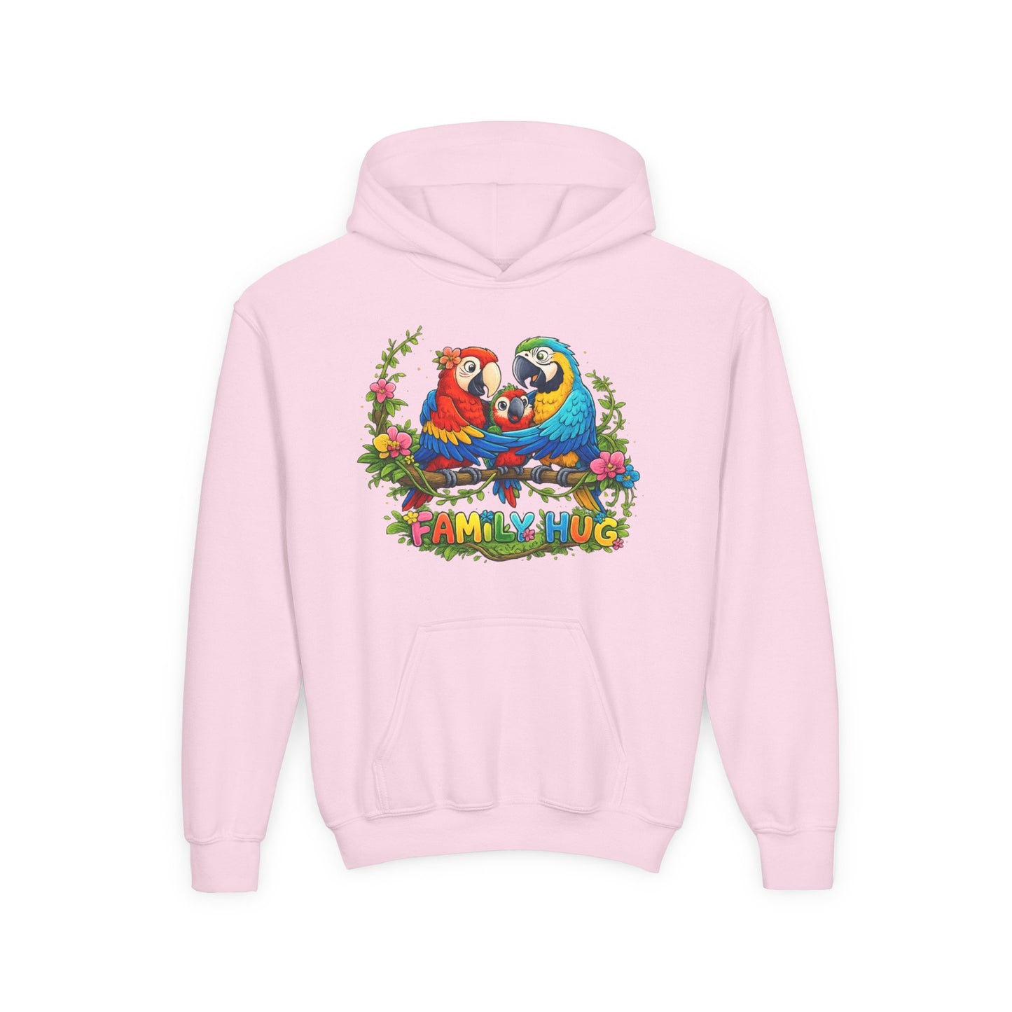 Family Hug Macaw Youth Heavy Blend Hooded Sweatshirt