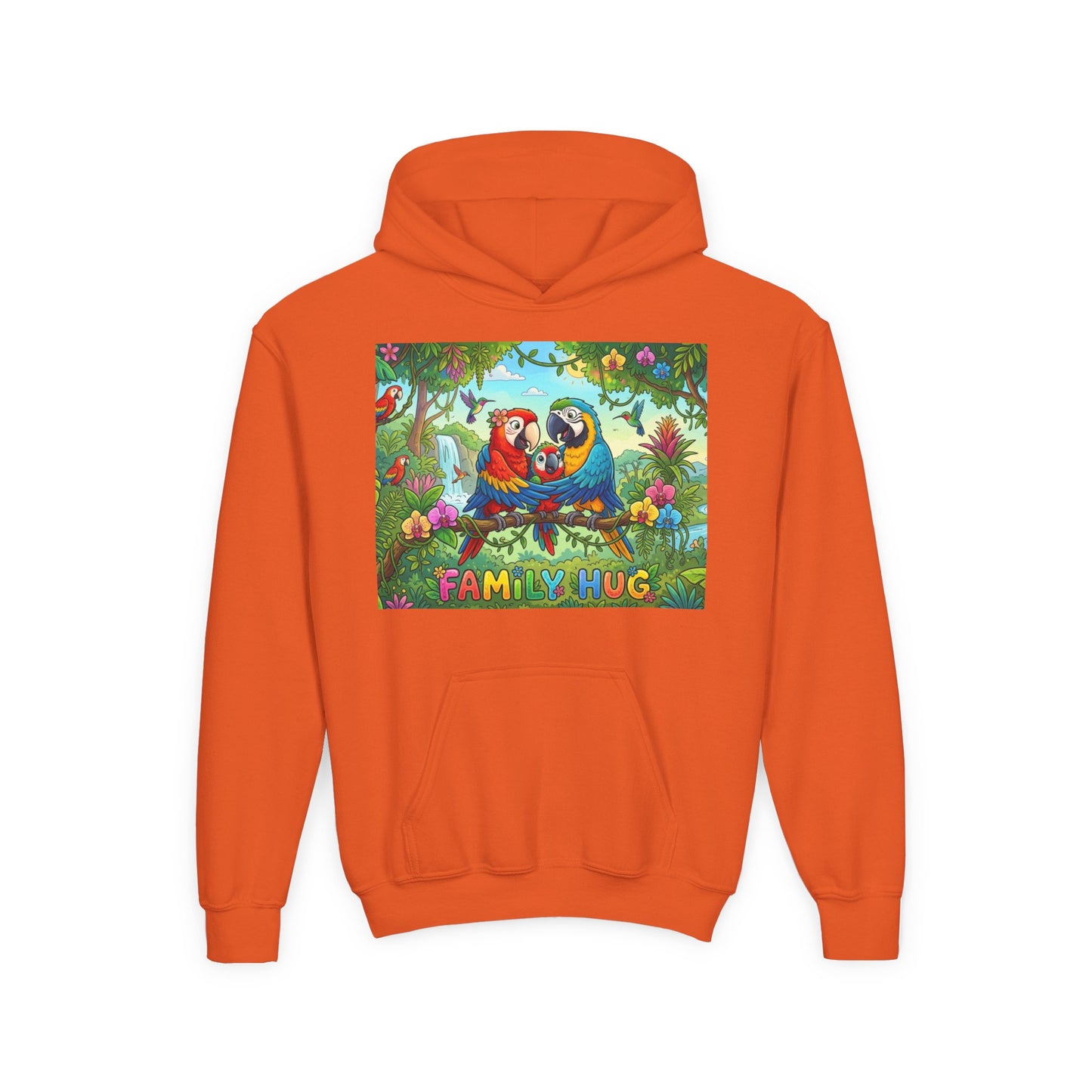 Family Hug Macaw Youth Heavy Blend Hooded Sweatshirt