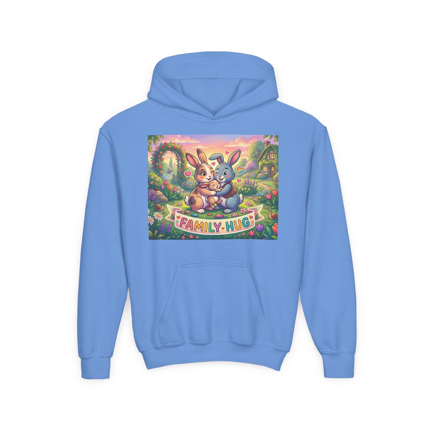 Family Hug Bunny Youth Heavy Blend Hooded Sweatshirt