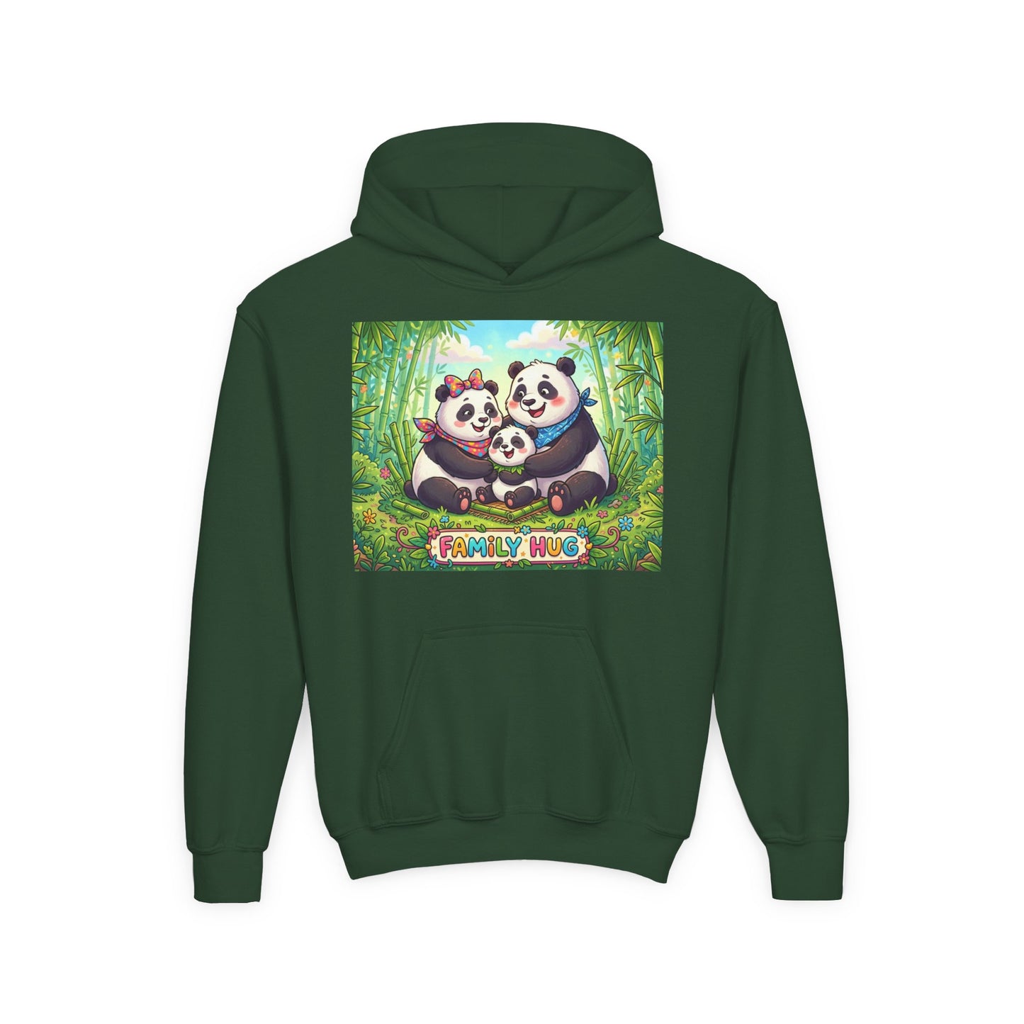 Family Hug Panda Youth Heavy Blend Hooded Sweatshirt