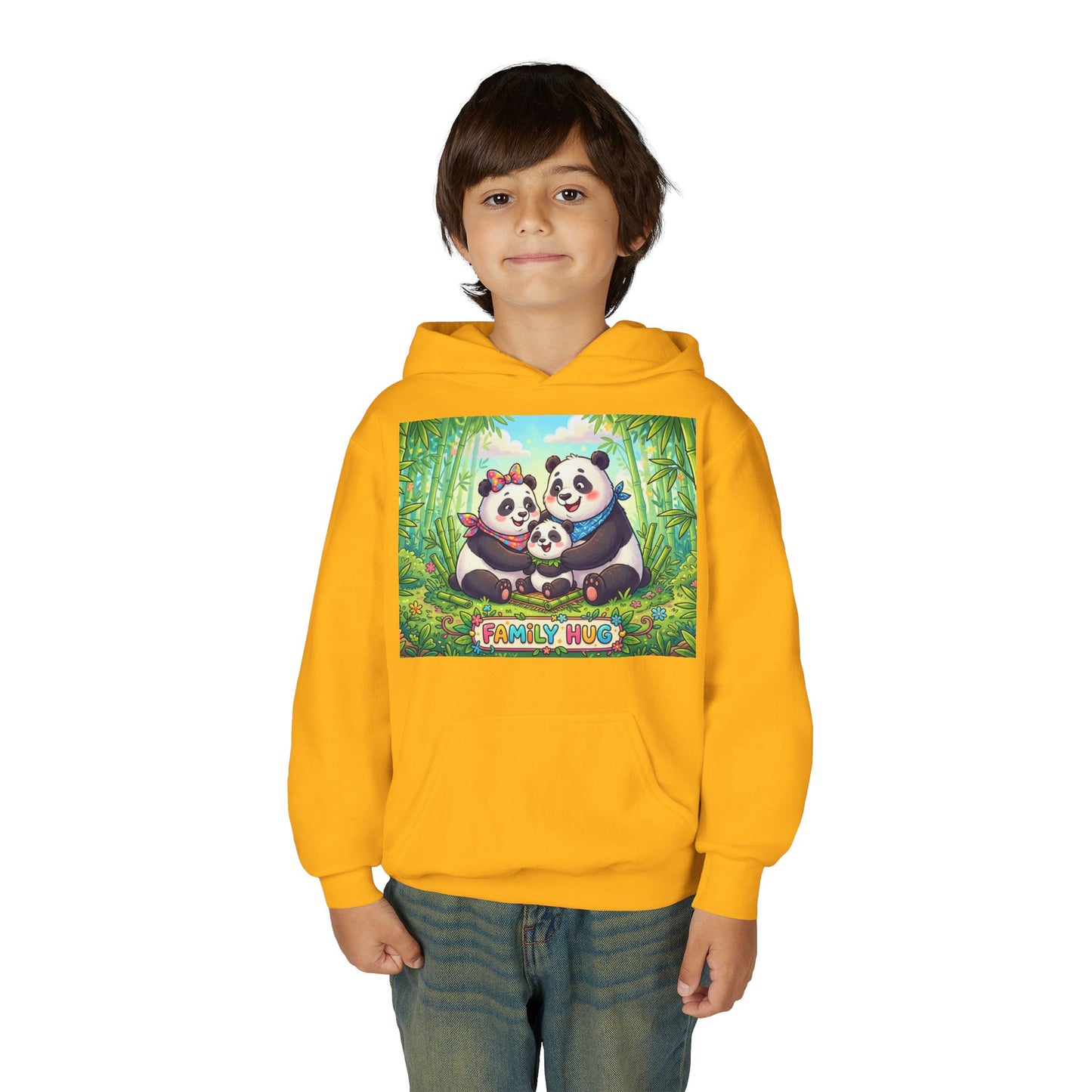 Family Hug Panda Youth Heavy Blend Hooded Sweatshirt