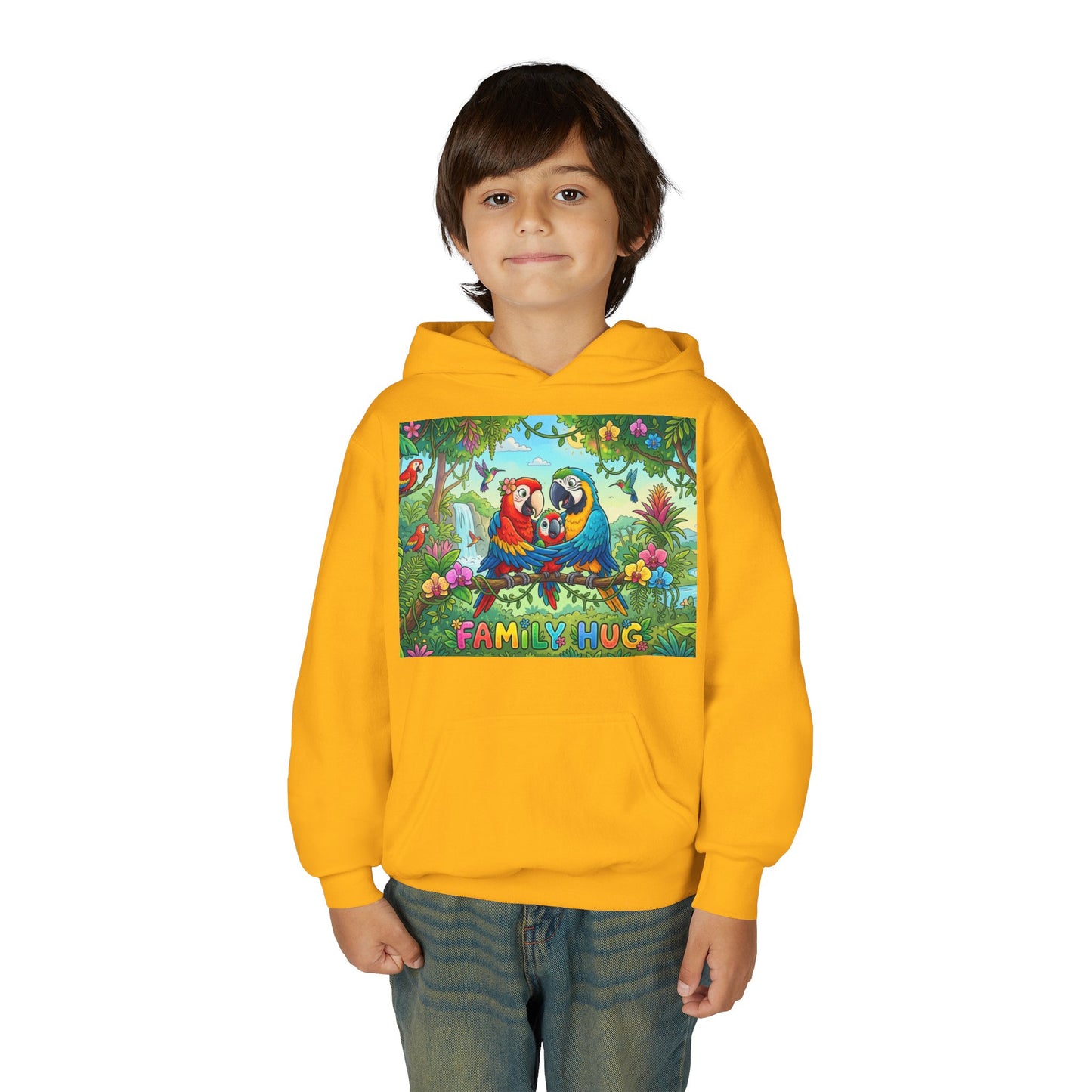 Family Hug Macaw Youth Heavy Blend Hooded Sweatshirt