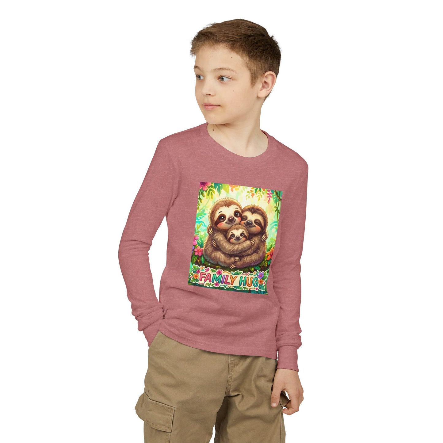 Family Hug Sloth Youth Jersey Long Sleeve Tee