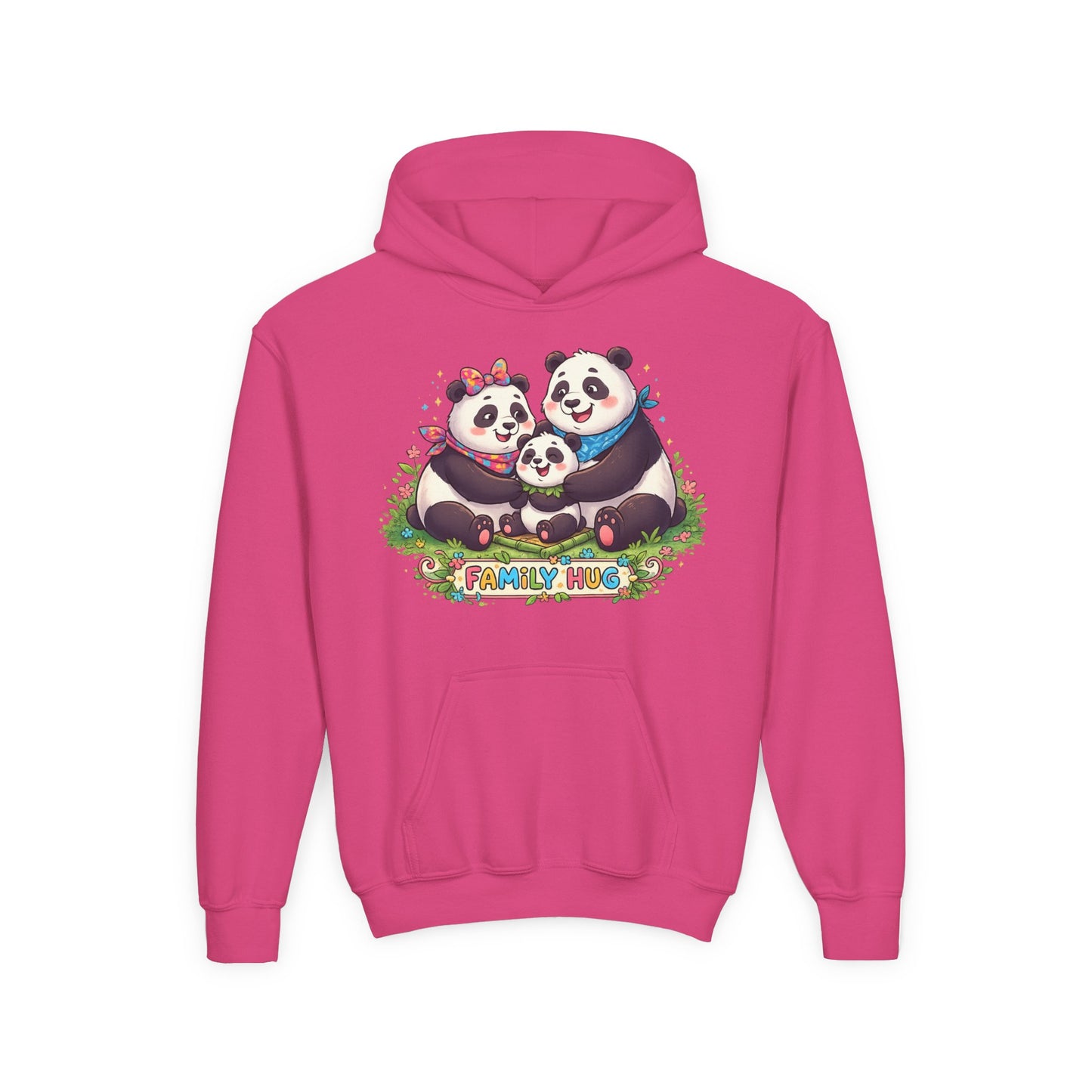 Family Hug Panda Youth Heavy Blend Hooded Sweatshirt