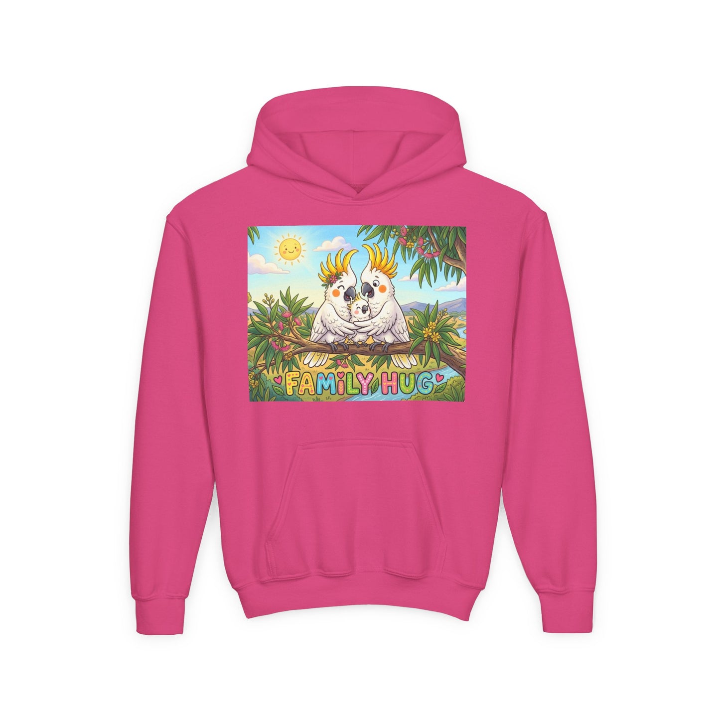 Family Hug Cockatoo Youth Heavy Blend Hooded Sweatshirt