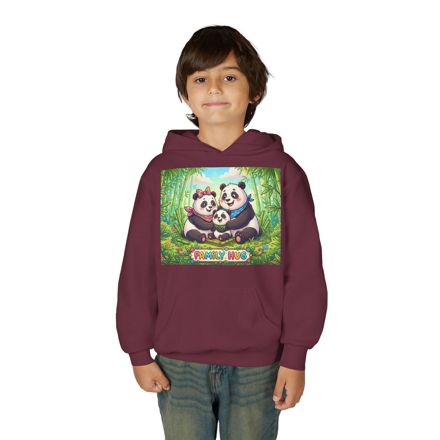 Family Hug Panda Youth Heavy Blend Hooded Sweatshirt