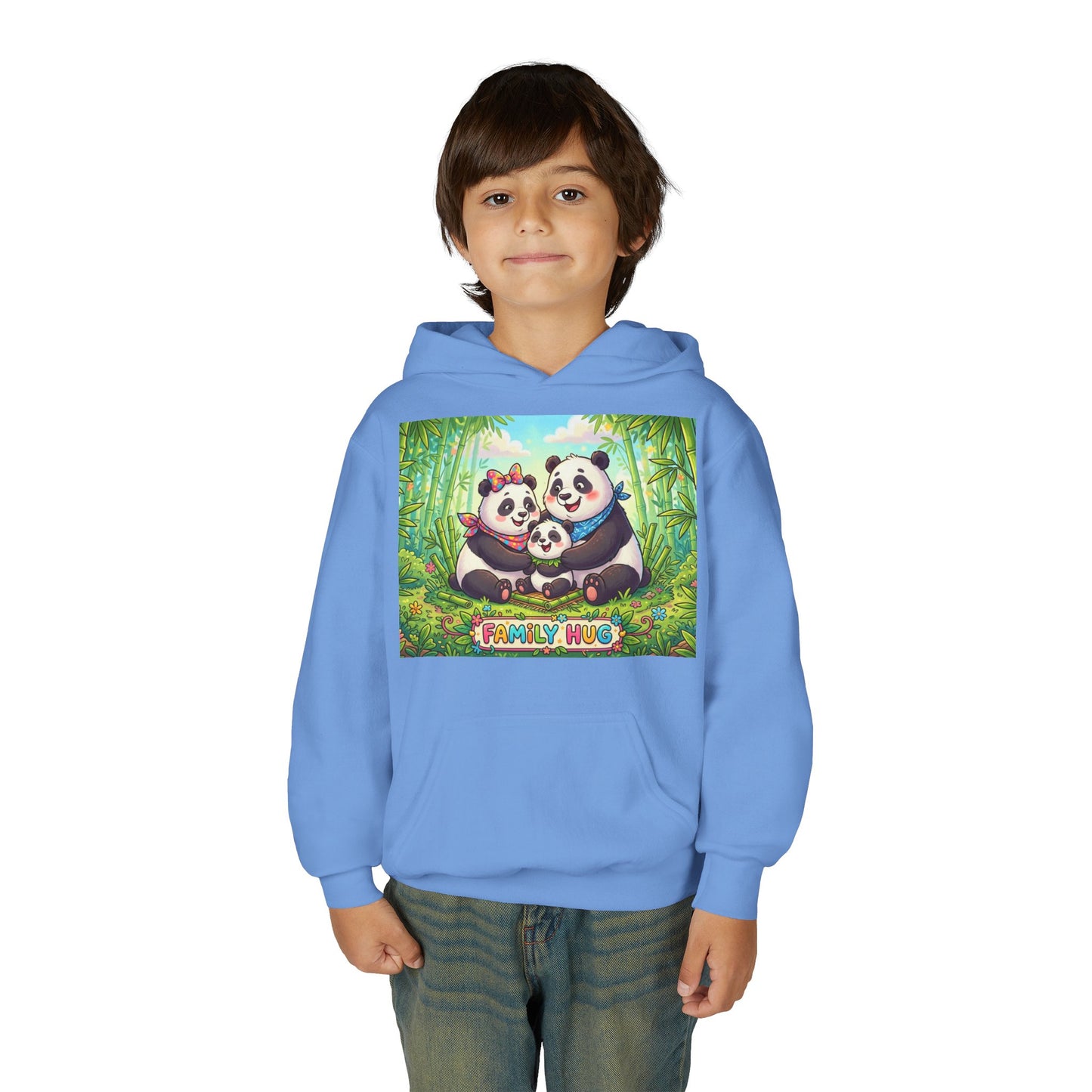 Family Hug Panda Youth Heavy Blend Hooded Sweatshirt