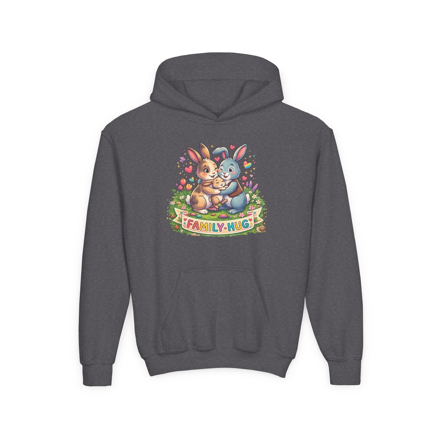 Family Hug Bunny Youth Heavy Blend Hooded Sweatshirt