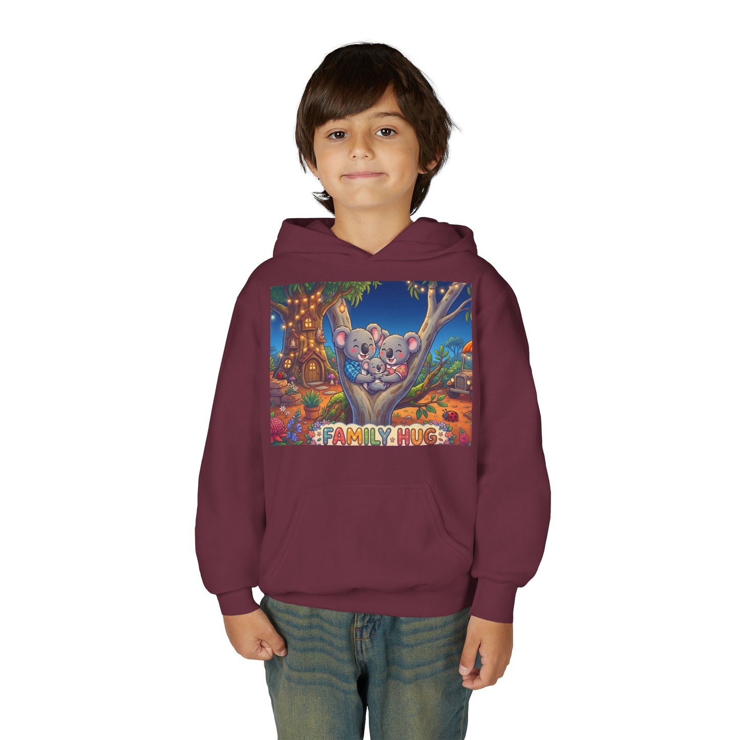 Family Hug Koala Youth Heavy Blend Hooded Sweatshirt