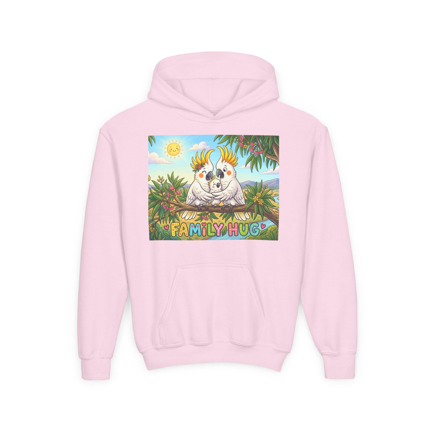 Family Hug Cockatoo Youth Heavy Blend Hooded Sweatshirt