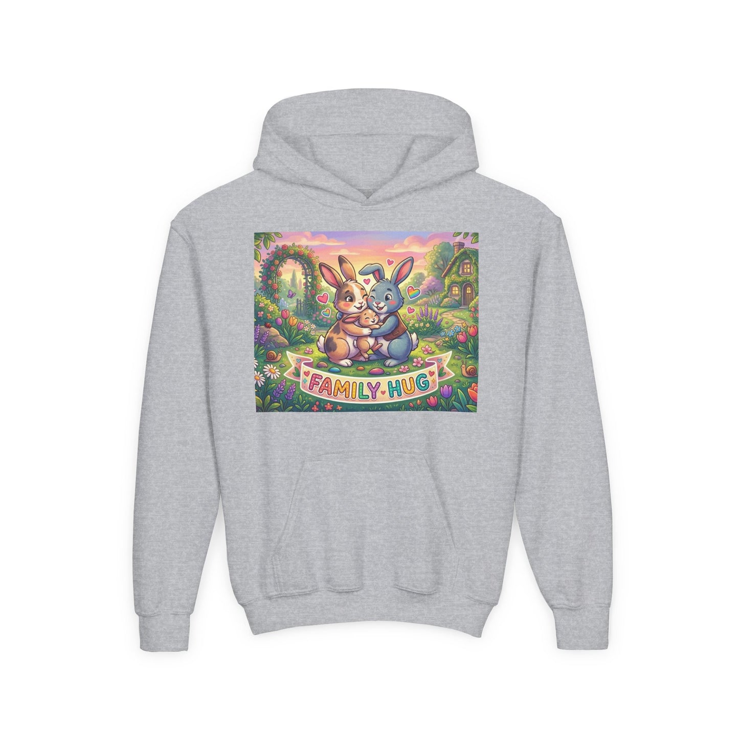 Family Hug Bunny Youth Heavy Blend Hooded Sweatshirt