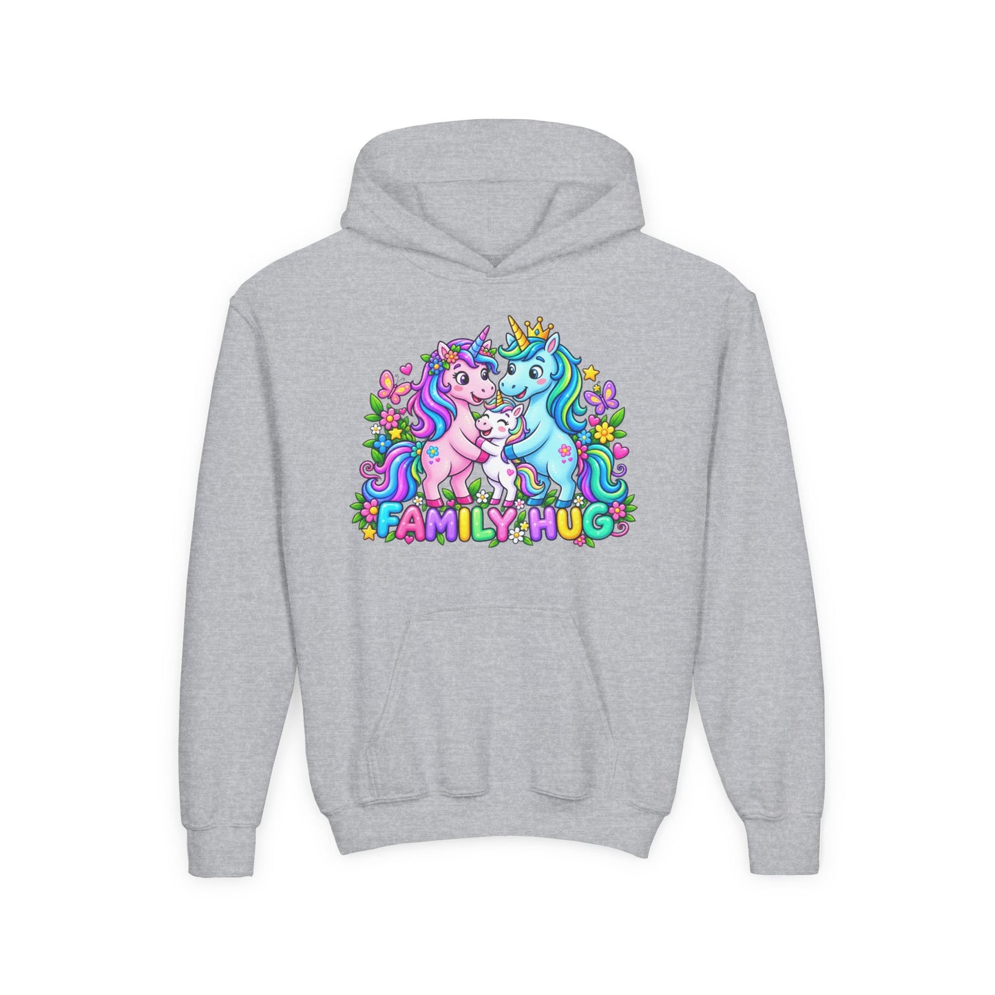 Family Hug Unicorn Youth Heavy Blend Hooded Sweatshirt