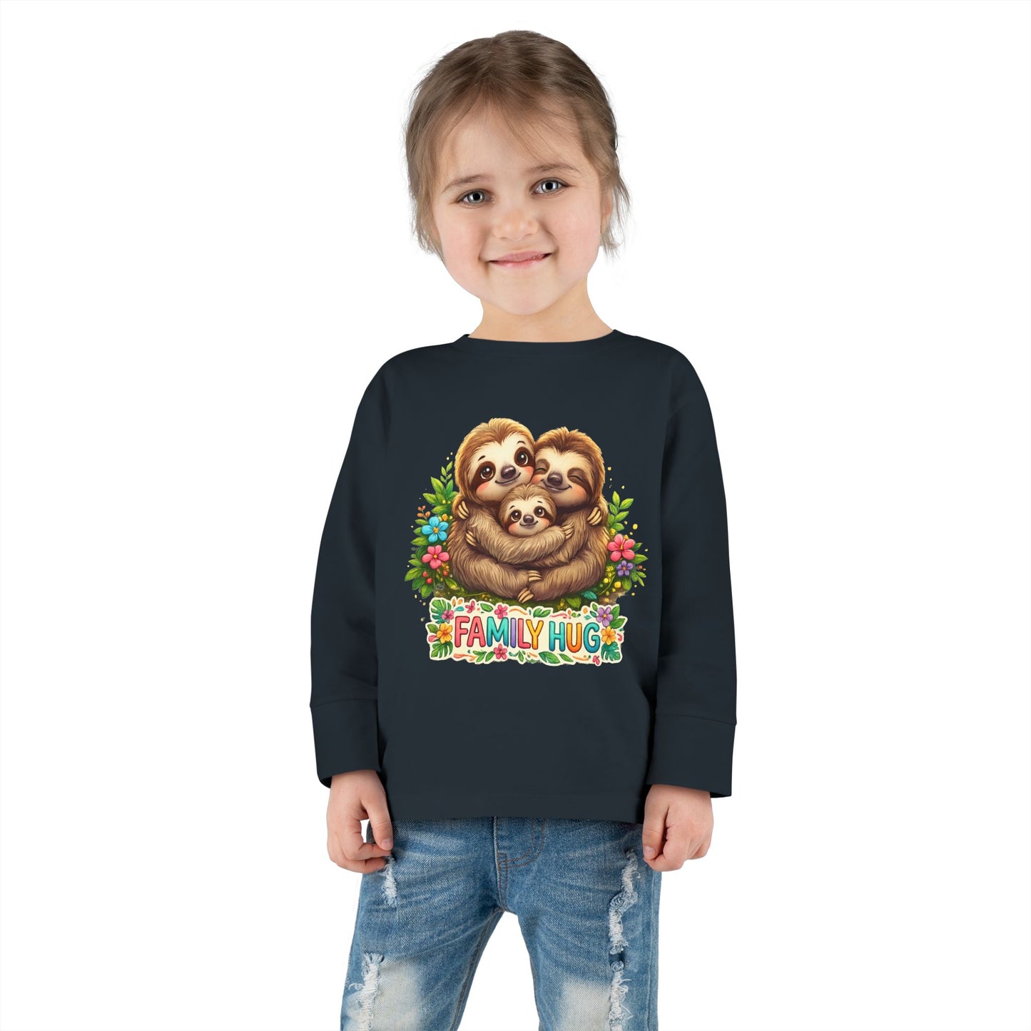 Family Hug Sloth Toddler Long Sleeve Tee