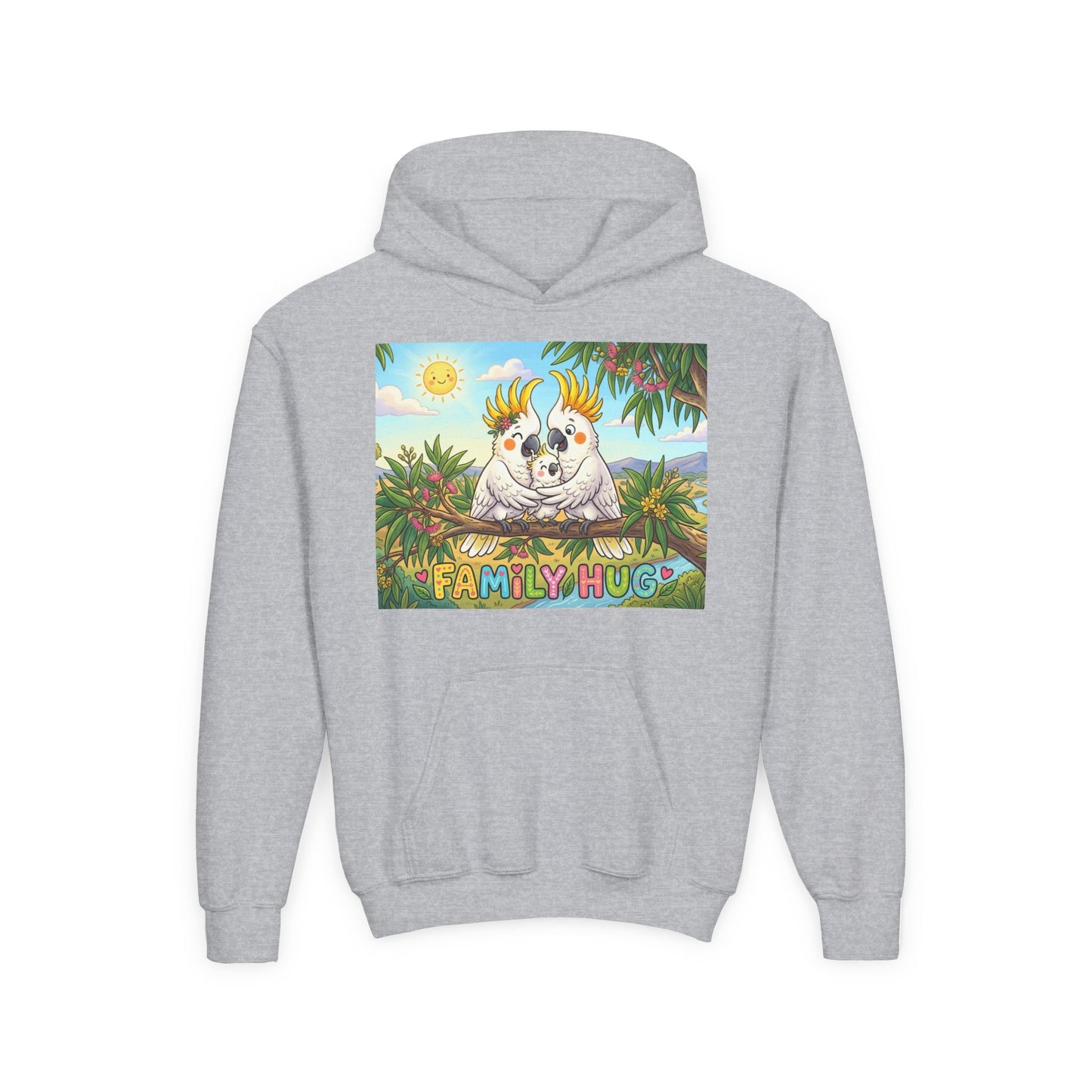 Family Hug Cockatoo Youth Heavy Blend Hooded Sweatshirt
