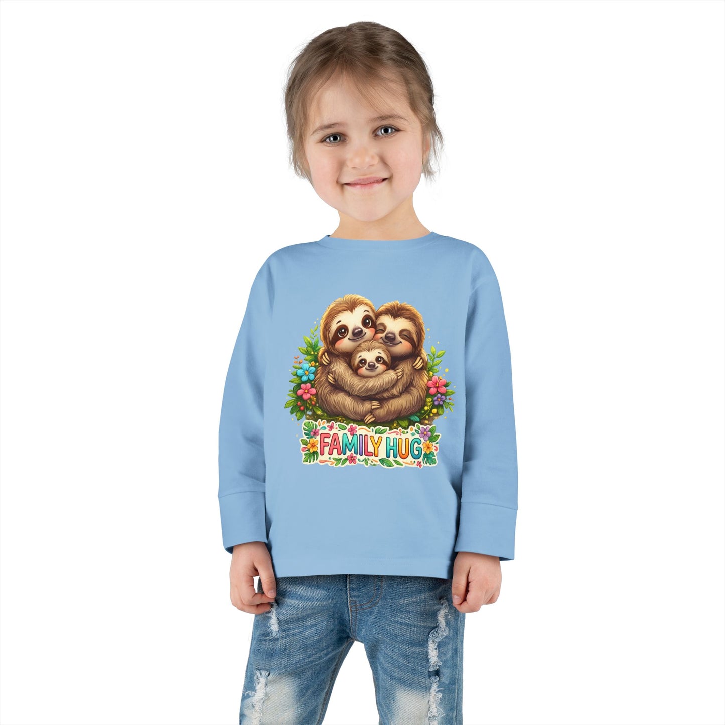 Family Hug Sloth Toddler Long Sleeve Tee