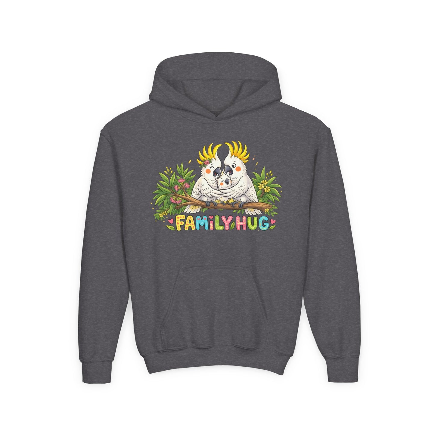Family Hug Cockatoo Youth Heavy Blend Hooded Sweatshirt