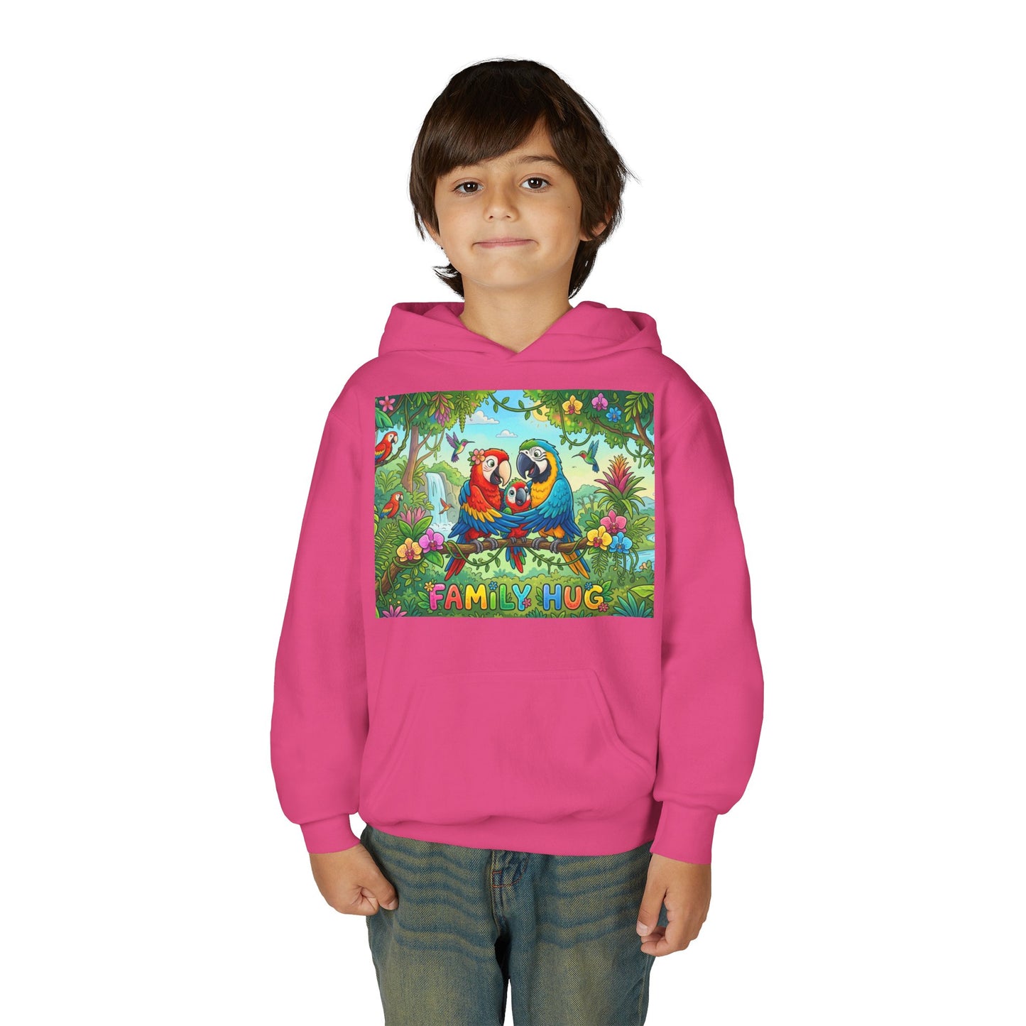 Family Hug Macaw Youth Heavy Blend Hooded Sweatshirt