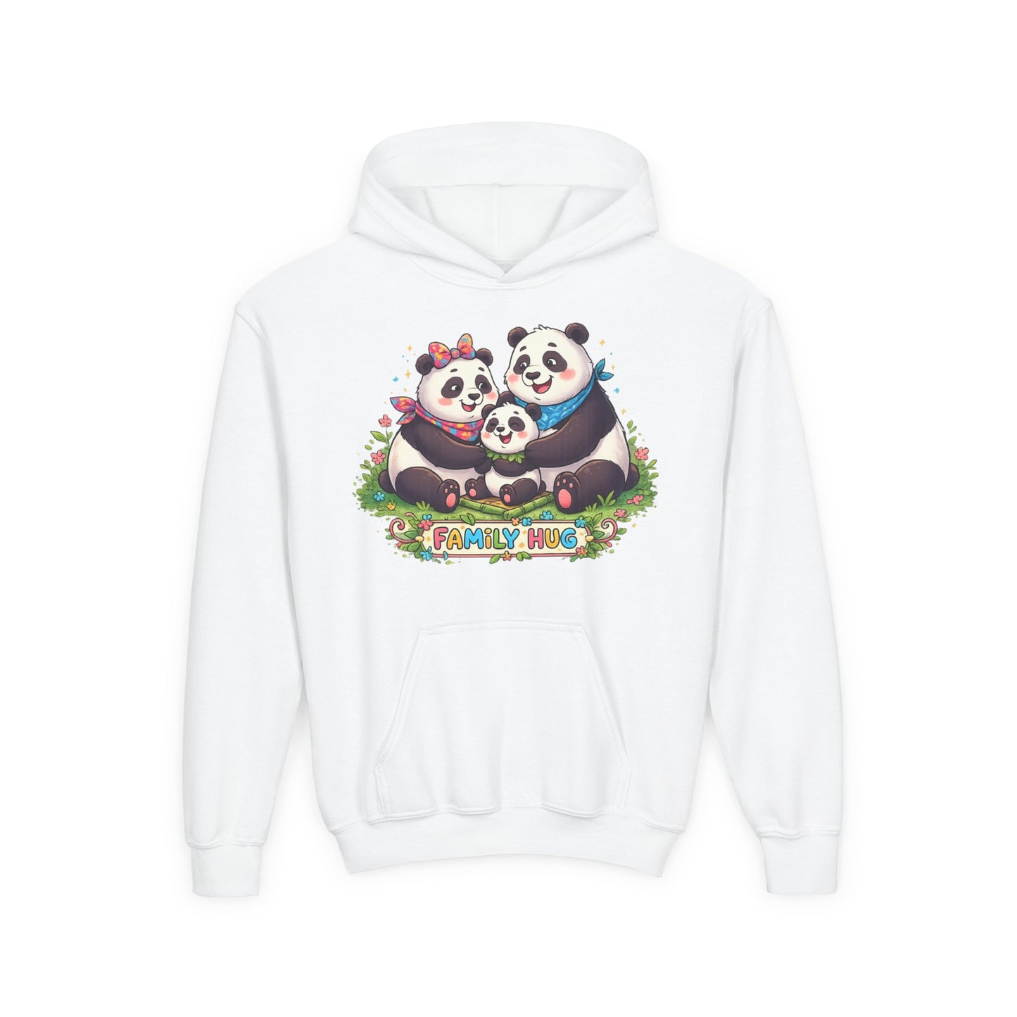 Family Hug Panda Youth Heavy Blend Hooded Sweatshirt