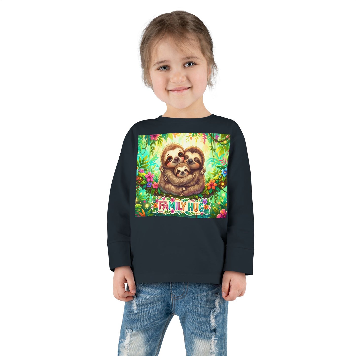 Family Hug Sloth Toddler Long Sleeve Tee