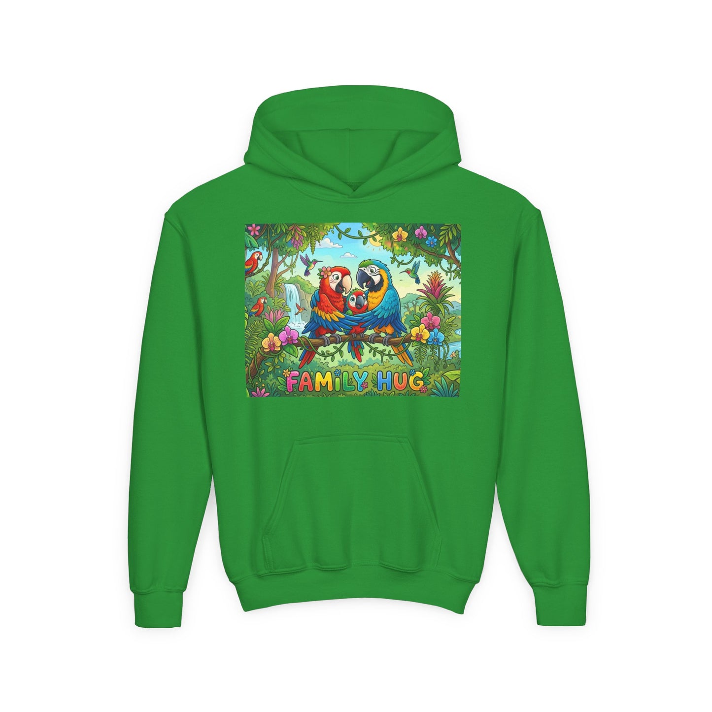 Family Hug Macaw Youth Heavy Blend Hooded Sweatshirt
