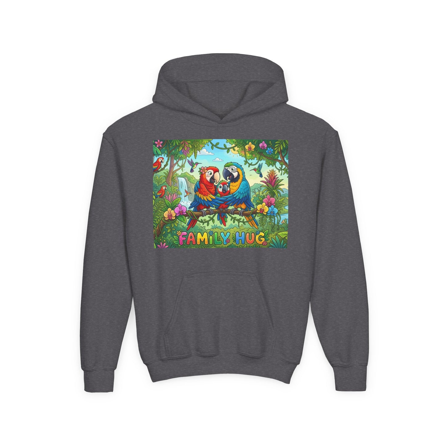 Family Hug Macaw Youth Heavy Blend Hooded Sweatshirt