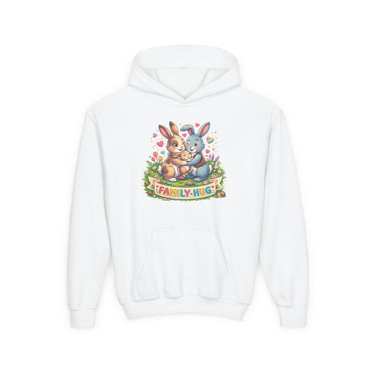 Family Hug Bunny Youth Heavy Blend Hooded Sweatshirt