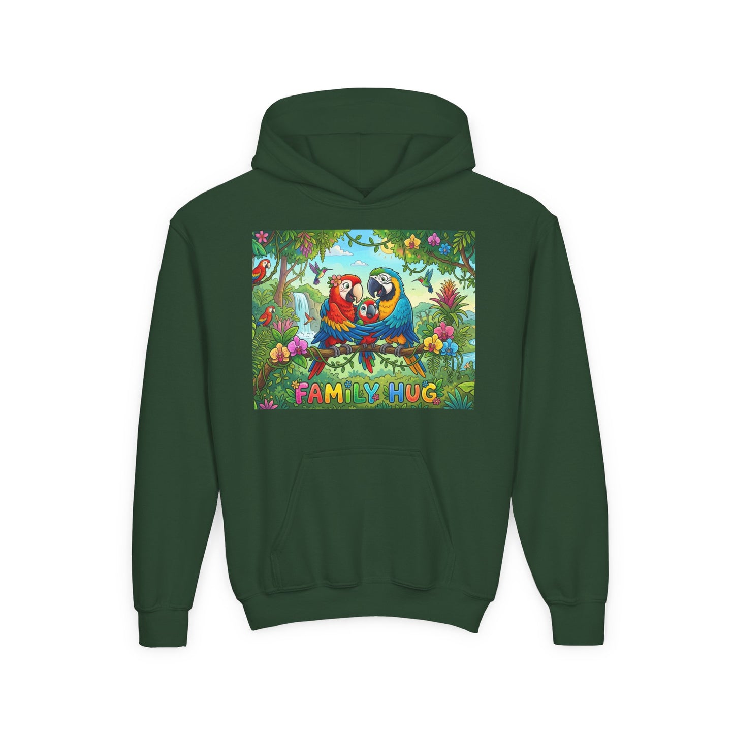 Family Hug Macaw Youth Heavy Blend Hooded Sweatshirt