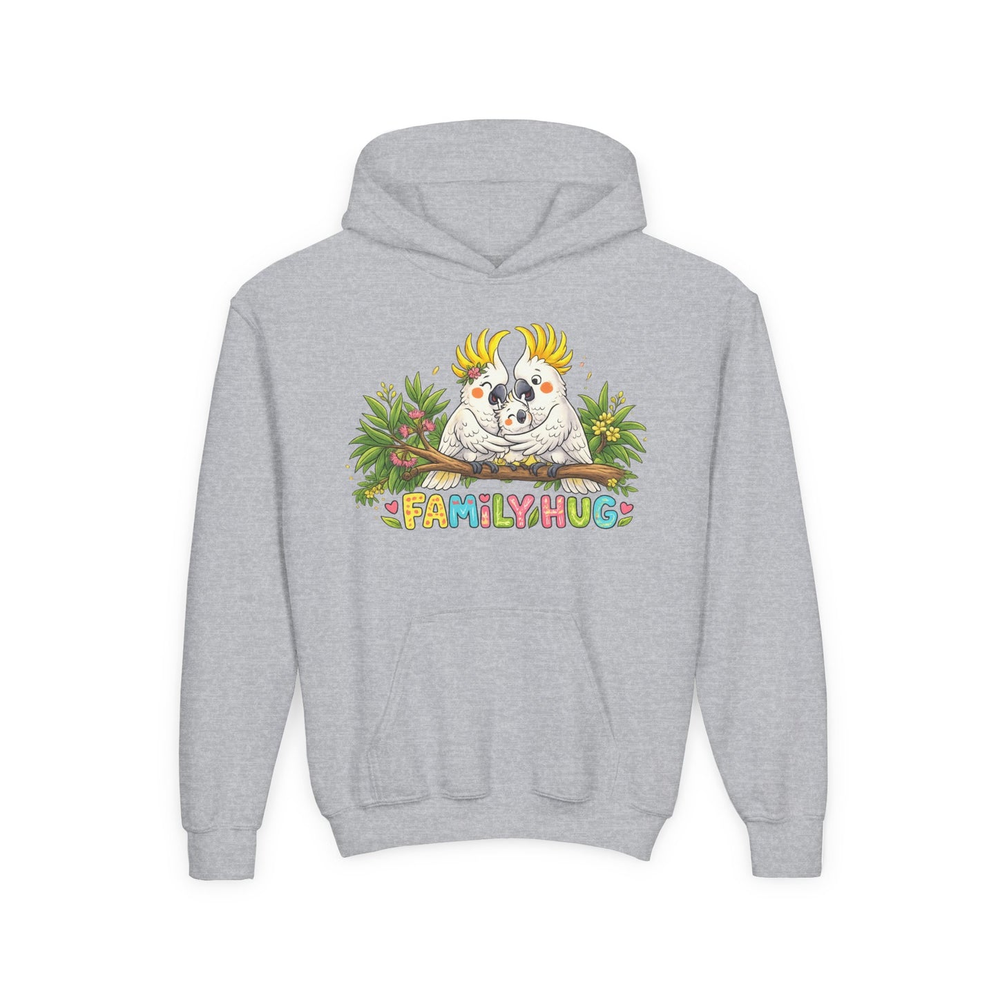 Family Hug Cockatoo Youth Heavy Blend Hooded Sweatshirt
