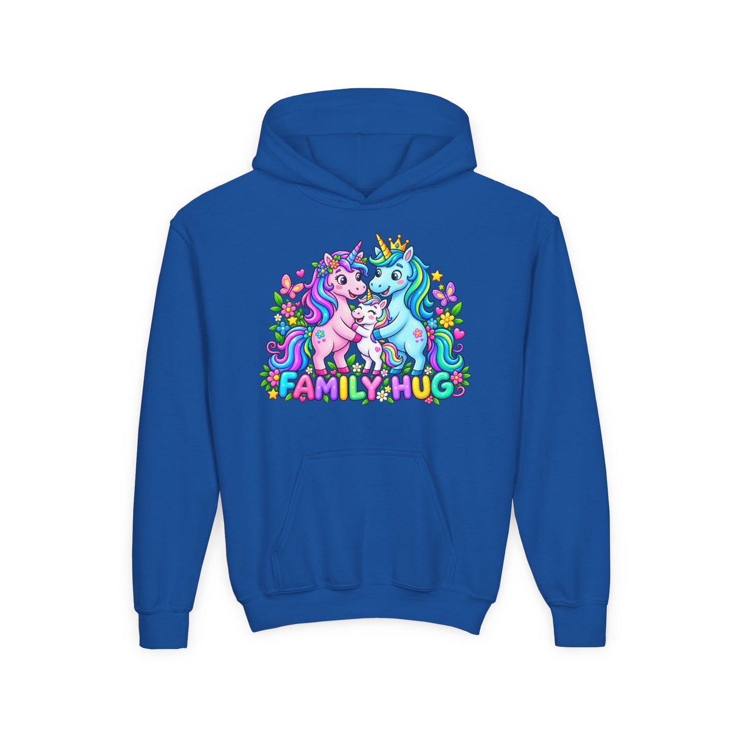 Family Hug Unicorn Youth Heavy Blend Hooded Sweatshirt