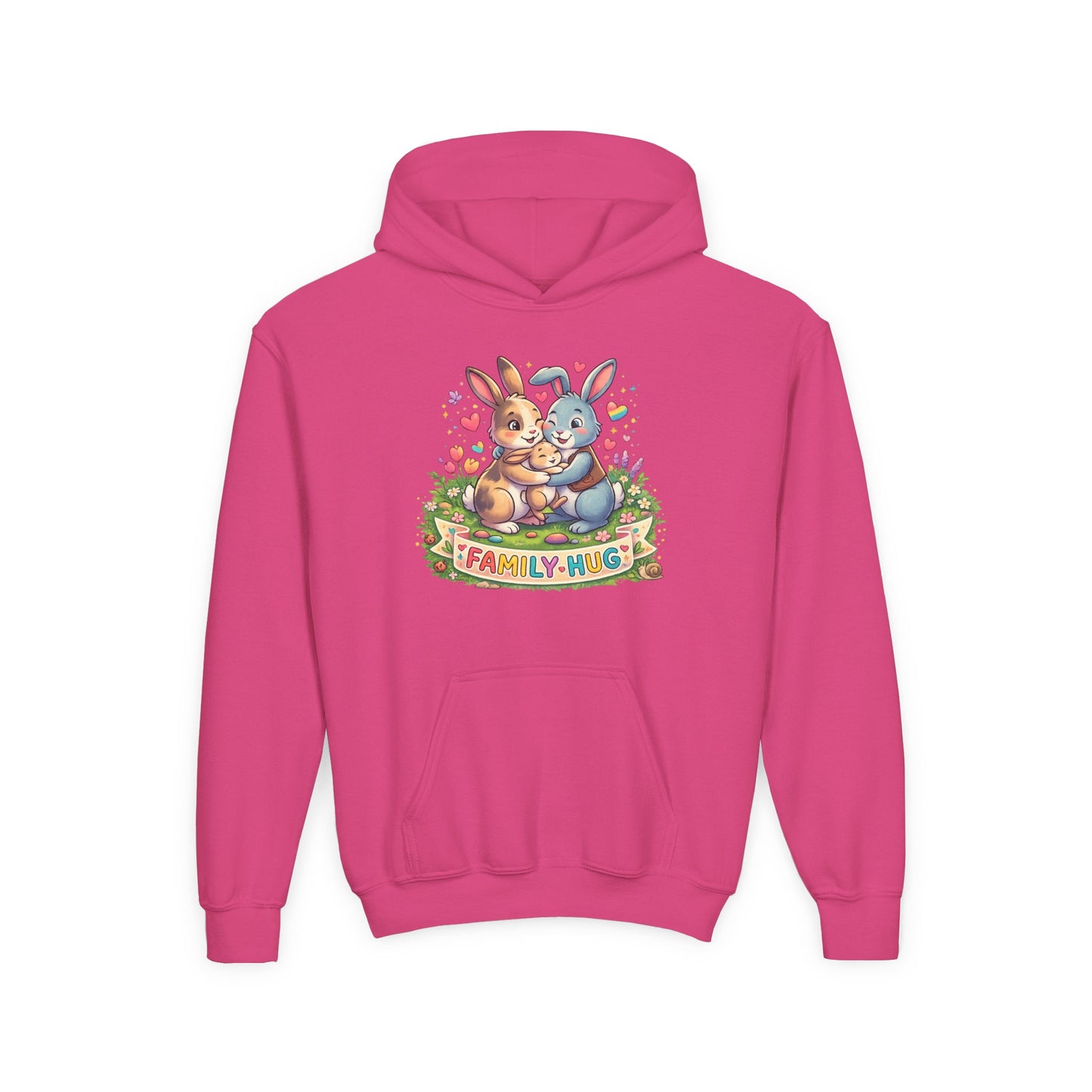 Family Hug Bunny Youth Heavy Blend Hooded Sweatshirt