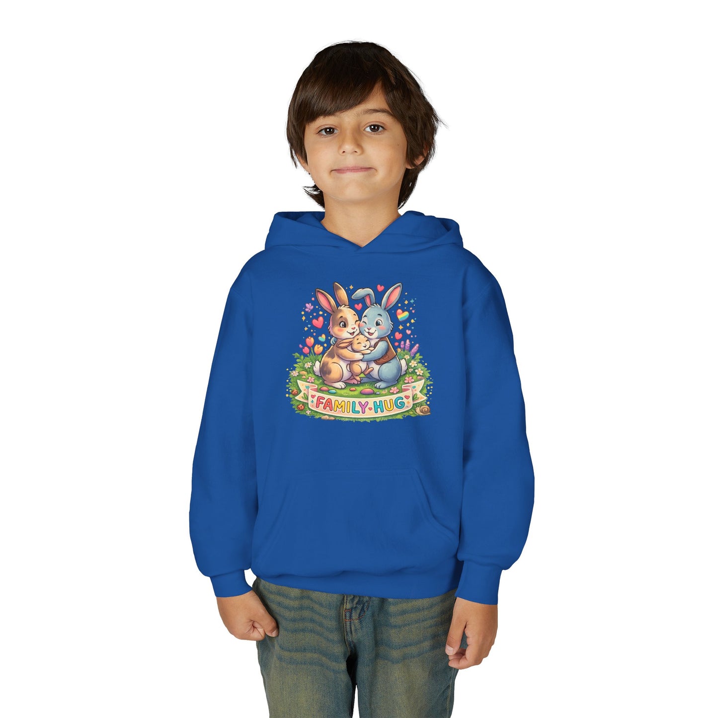 Family Hug Bunny Youth Heavy Blend Hooded Sweatshirt