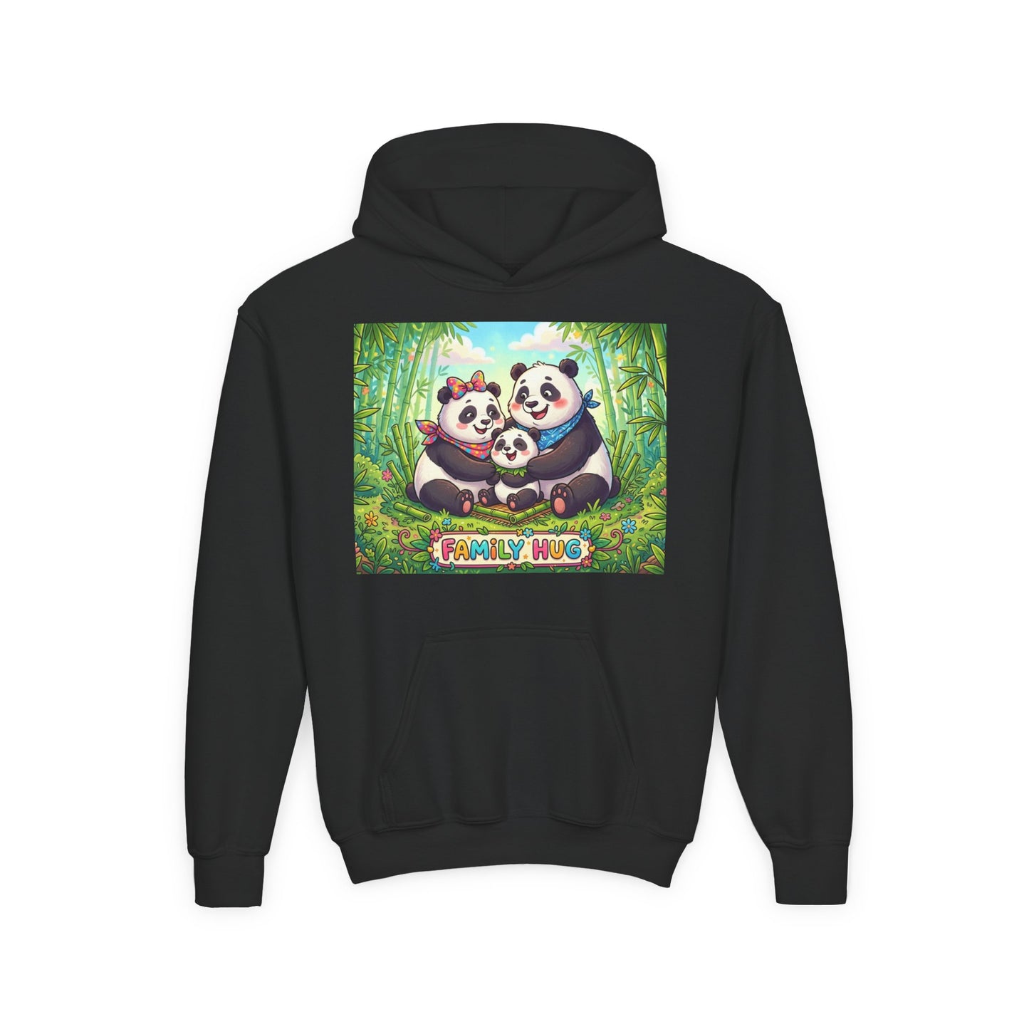 Family Hug Panda Youth Heavy Blend Hooded Sweatshirt