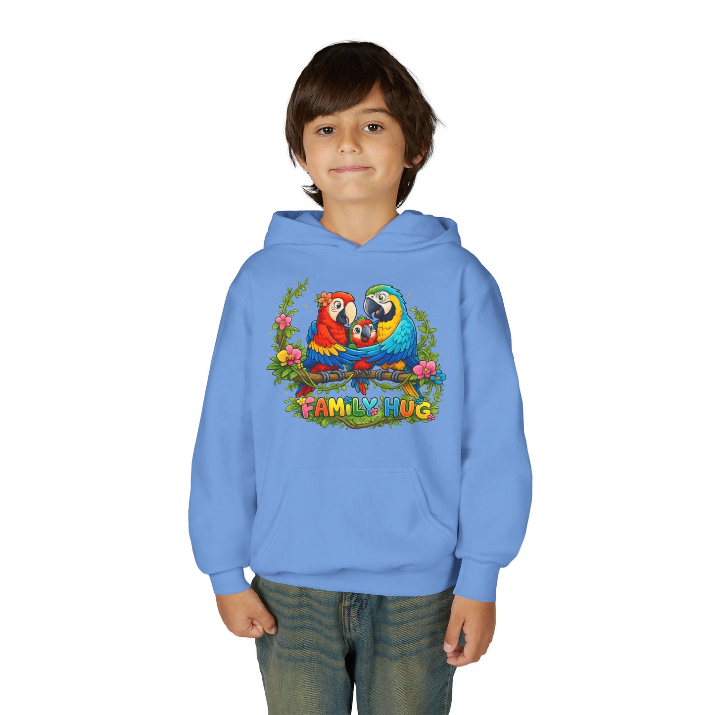 Family Hug Macaw Youth Heavy Blend Hooded Sweatshirt