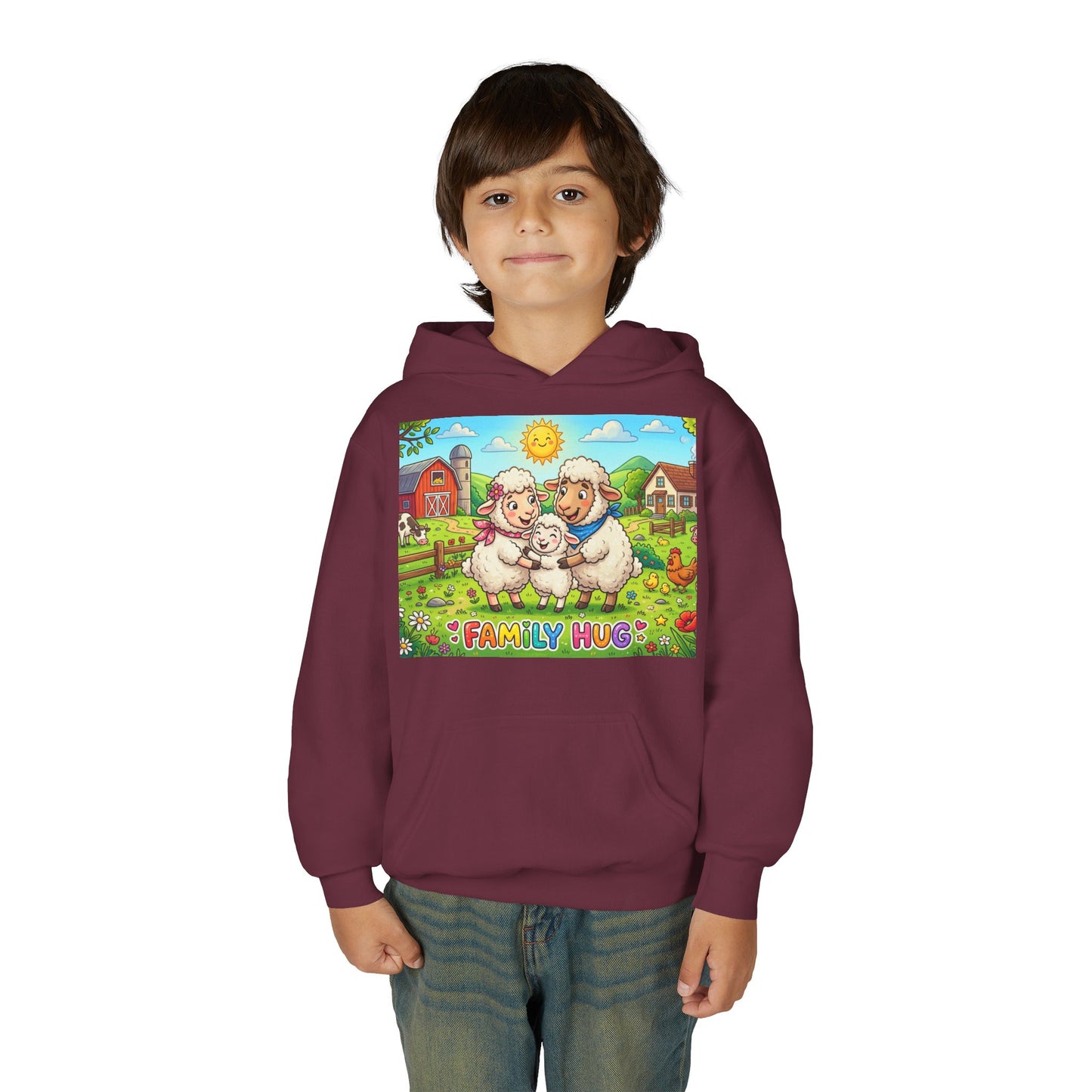 Family Hug Lamb Youth Heavy Blend Hooded Sweatshirt