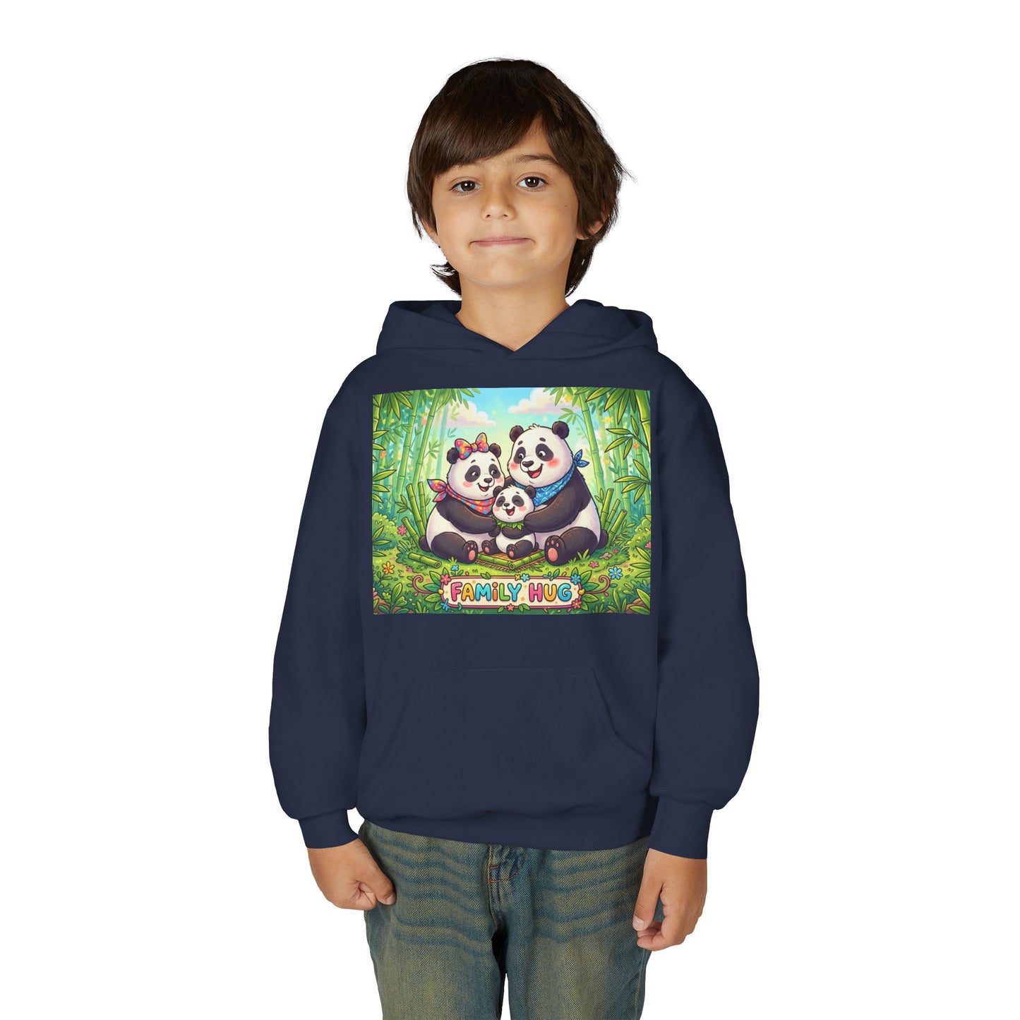 Family Hug Panda Youth Heavy Blend Hooded Sweatshirt