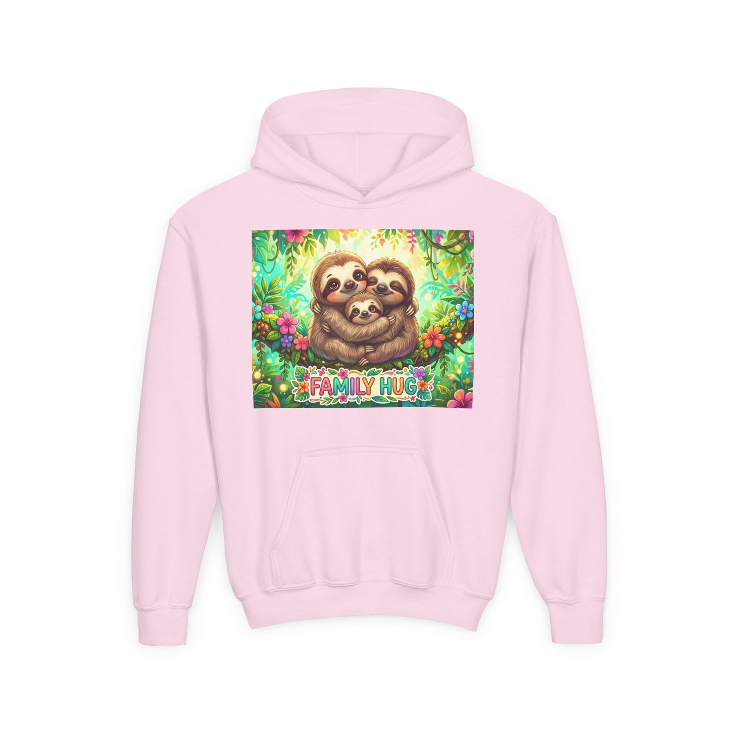 Family Hug Sloth Youth Heavy Blend Hooded Sweatshirt