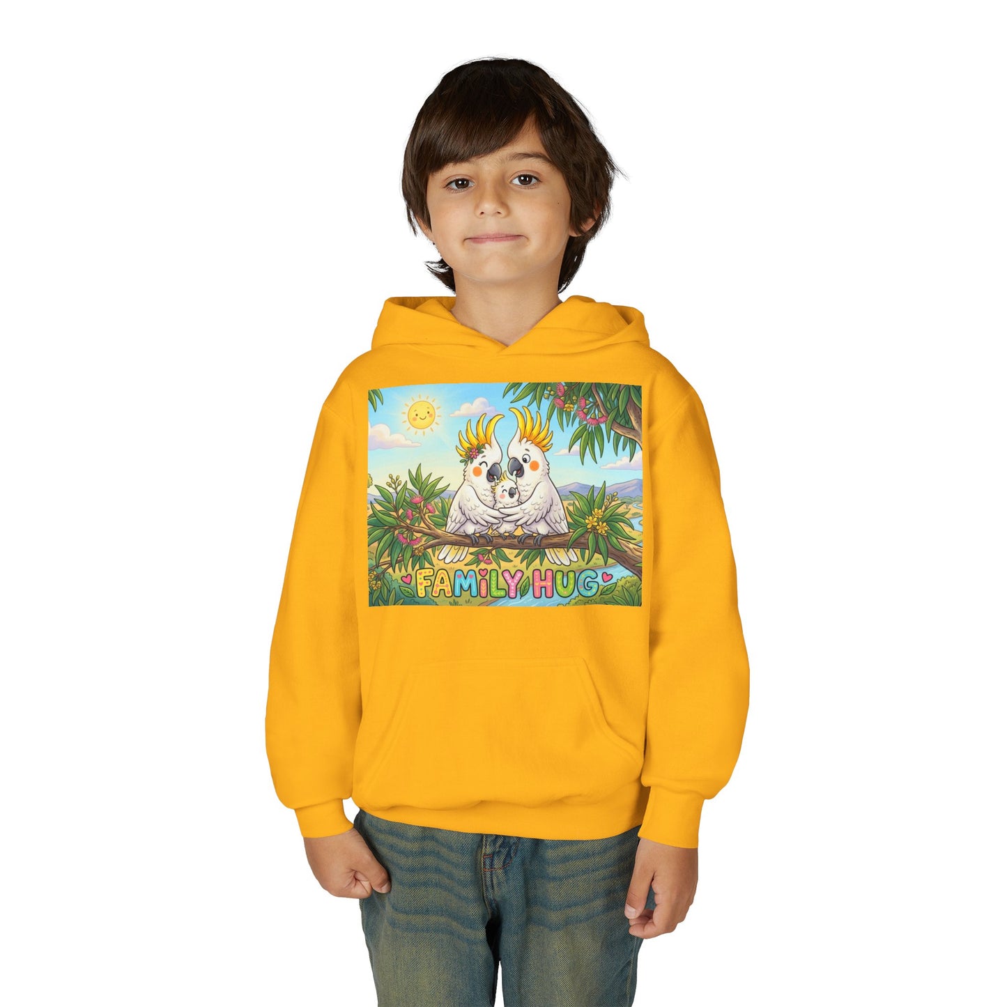 Family Hug Cockatoo Youth Heavy Blend Hooded Sweatshirt