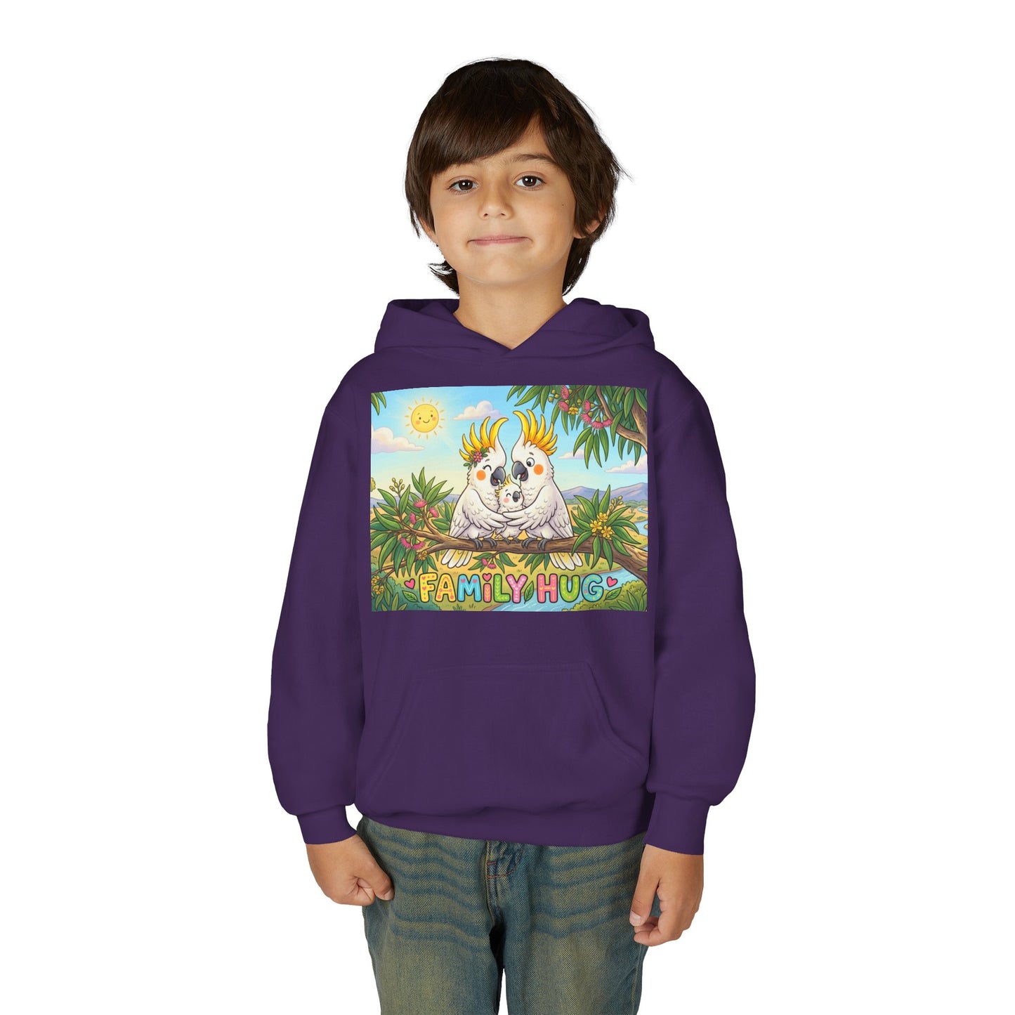 Family Hug Cockatoo Youth Heavy Blend Hooded Sweatshirt