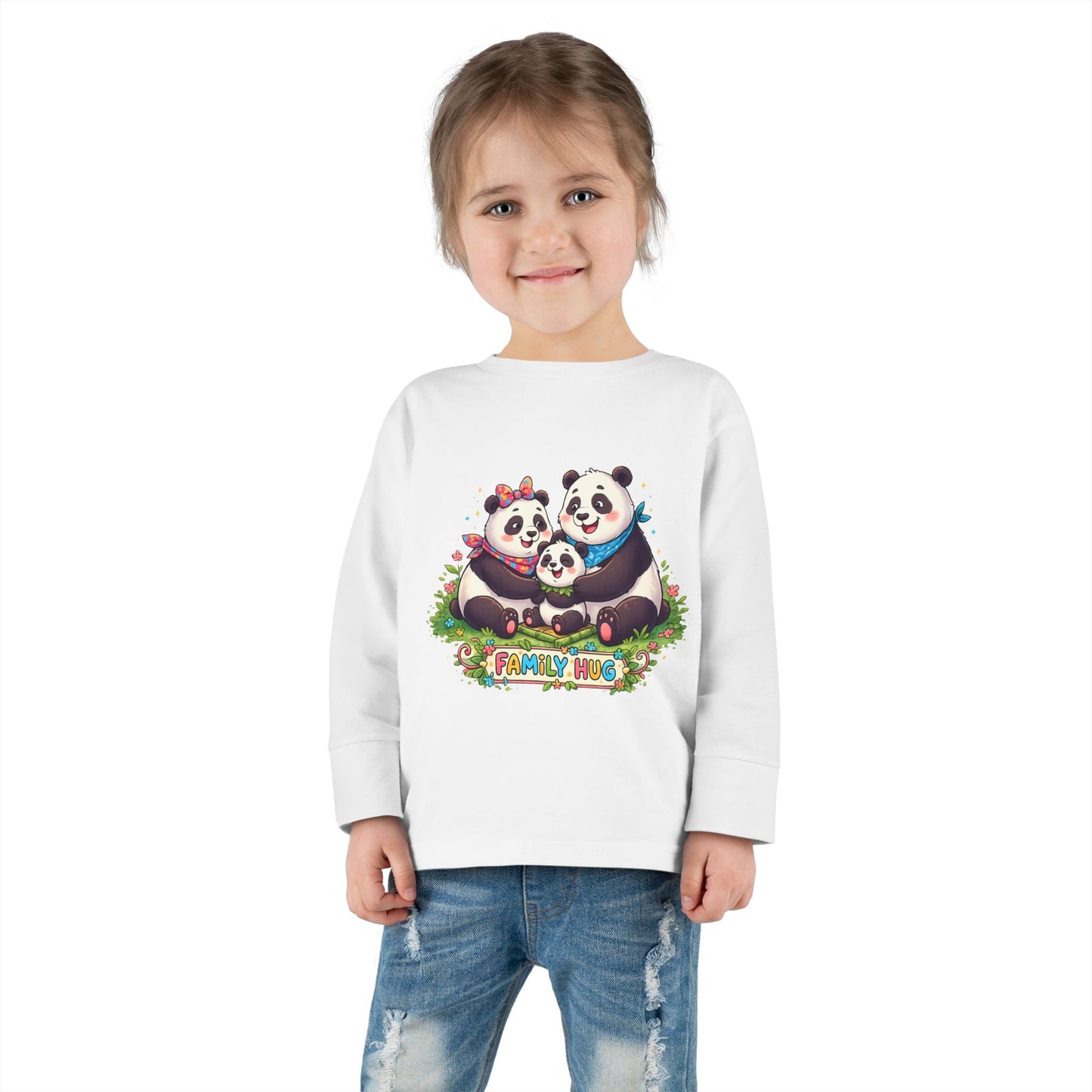 Family Hug Panda Toddler Long Sleeve Tee