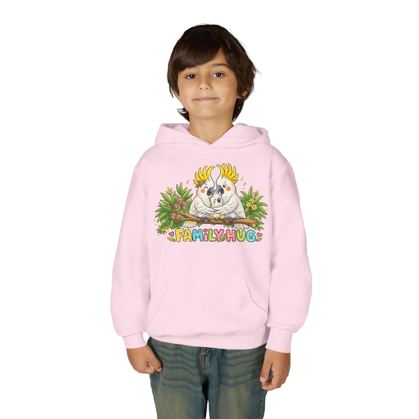 Family Hug Cockatoo Youth Heavy Blend Hooded Sweatshirt