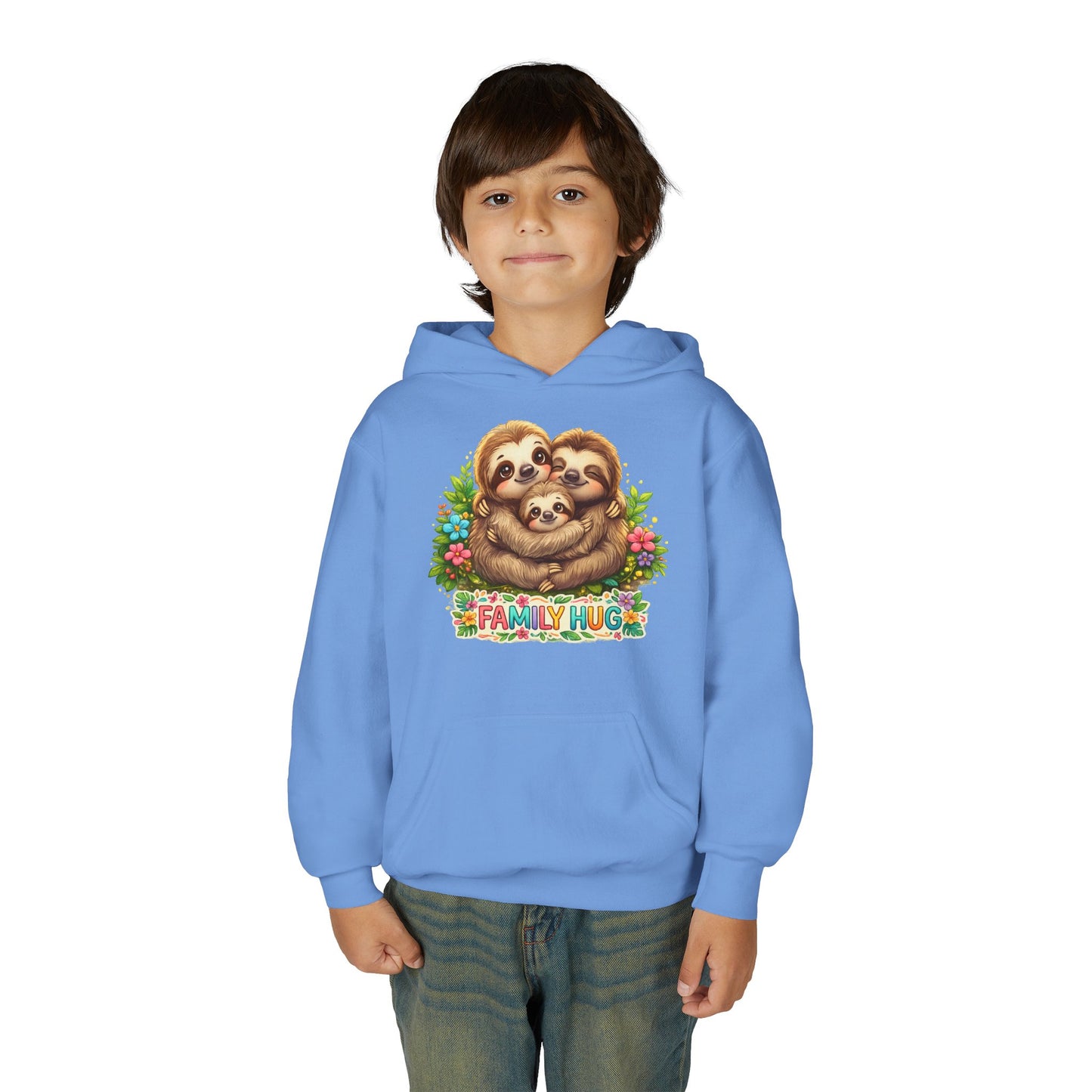 Family Hug Sloth Youth Heavy Blend Hooded Sweatshirt