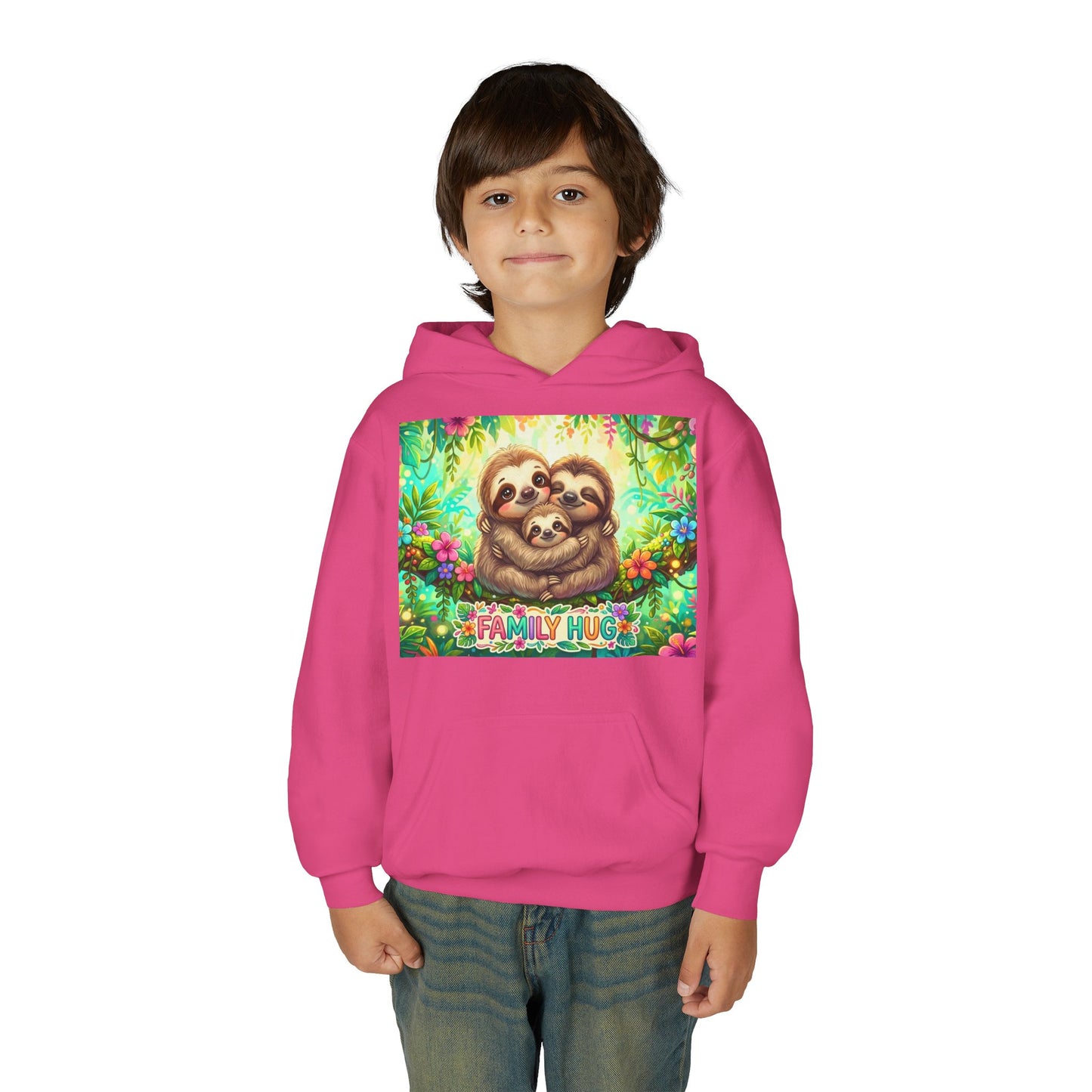 Family Hug Sloth Youth Heavy Blend Hooded Sweatshirt