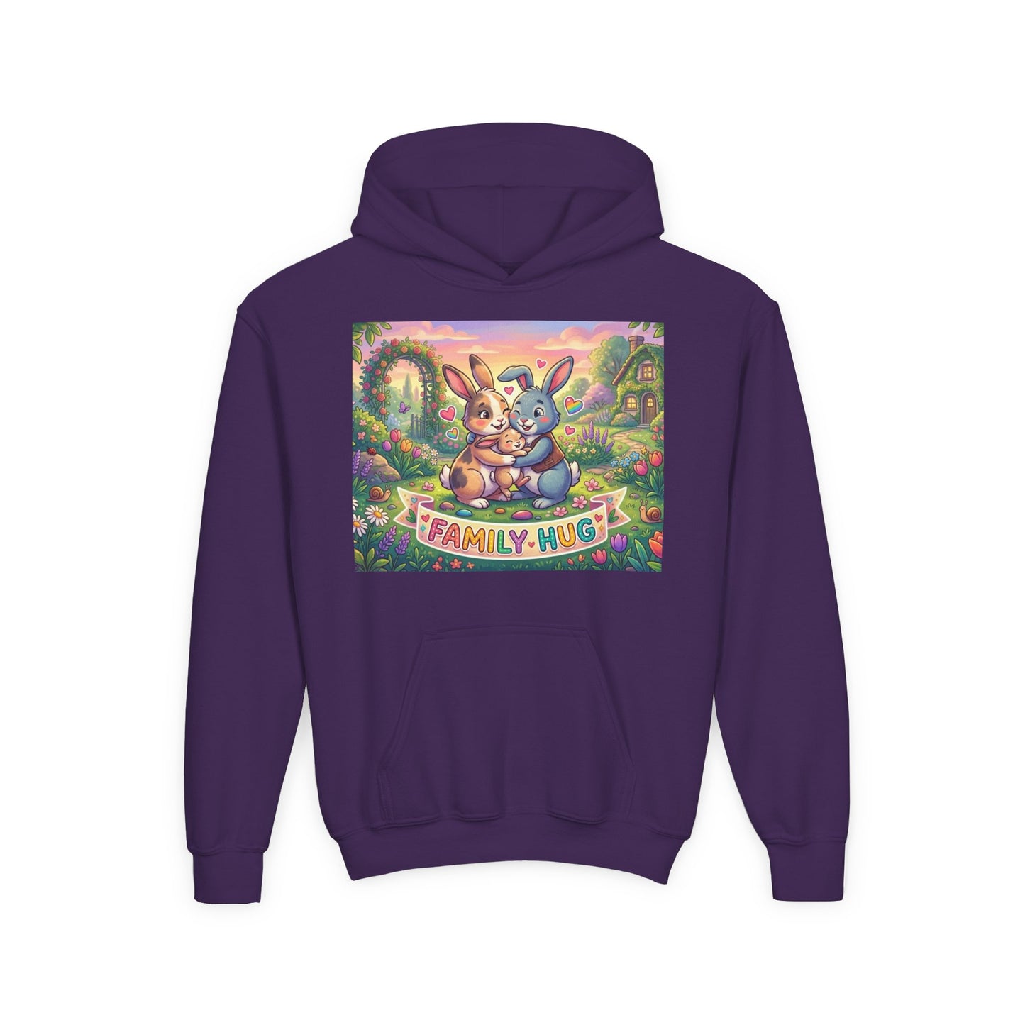 Family Hug Bunny Youth Heavy Blend Hooded Sweatshirt