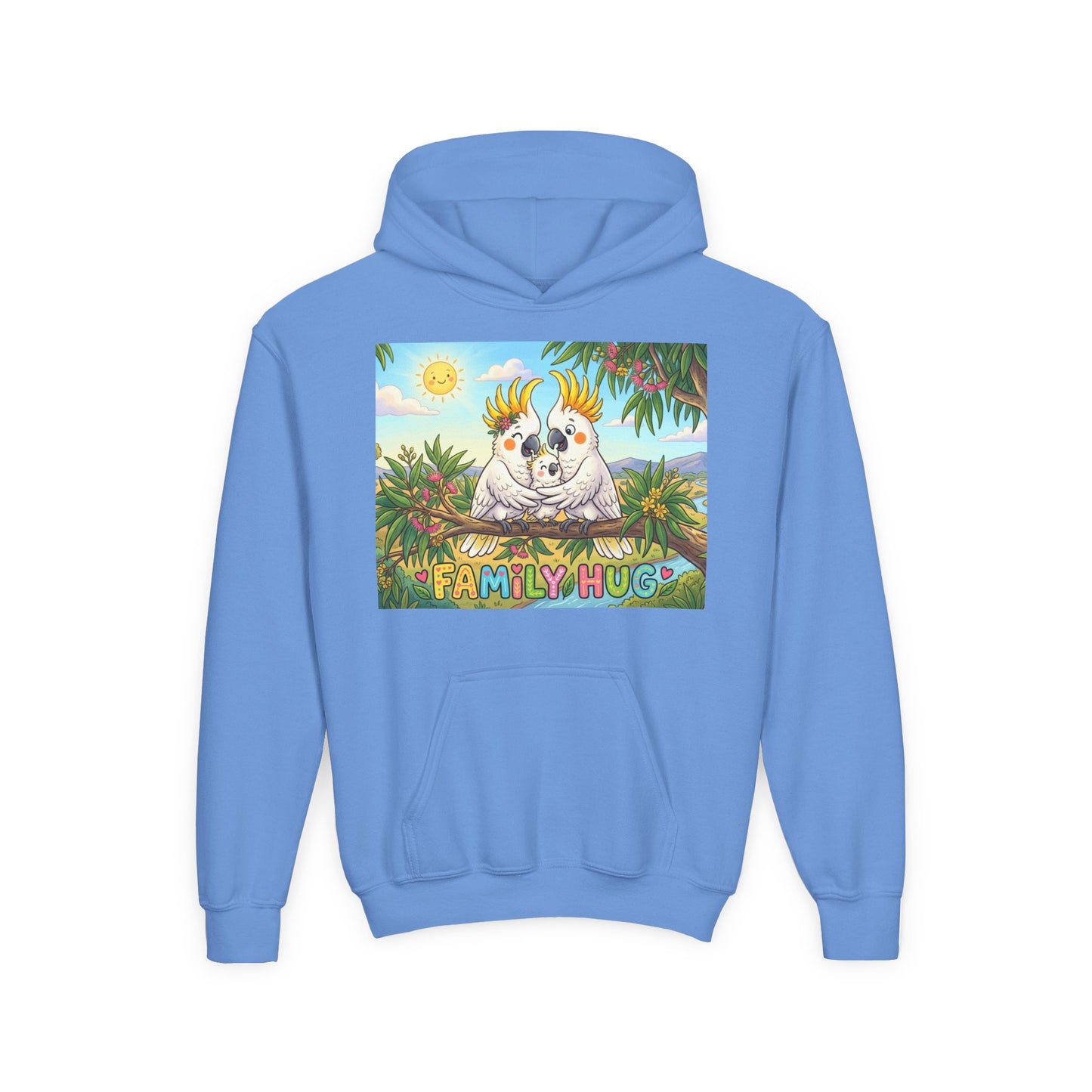 Family Hug Cockatoo Youth Heavy Blend Hooded Sweatshirt