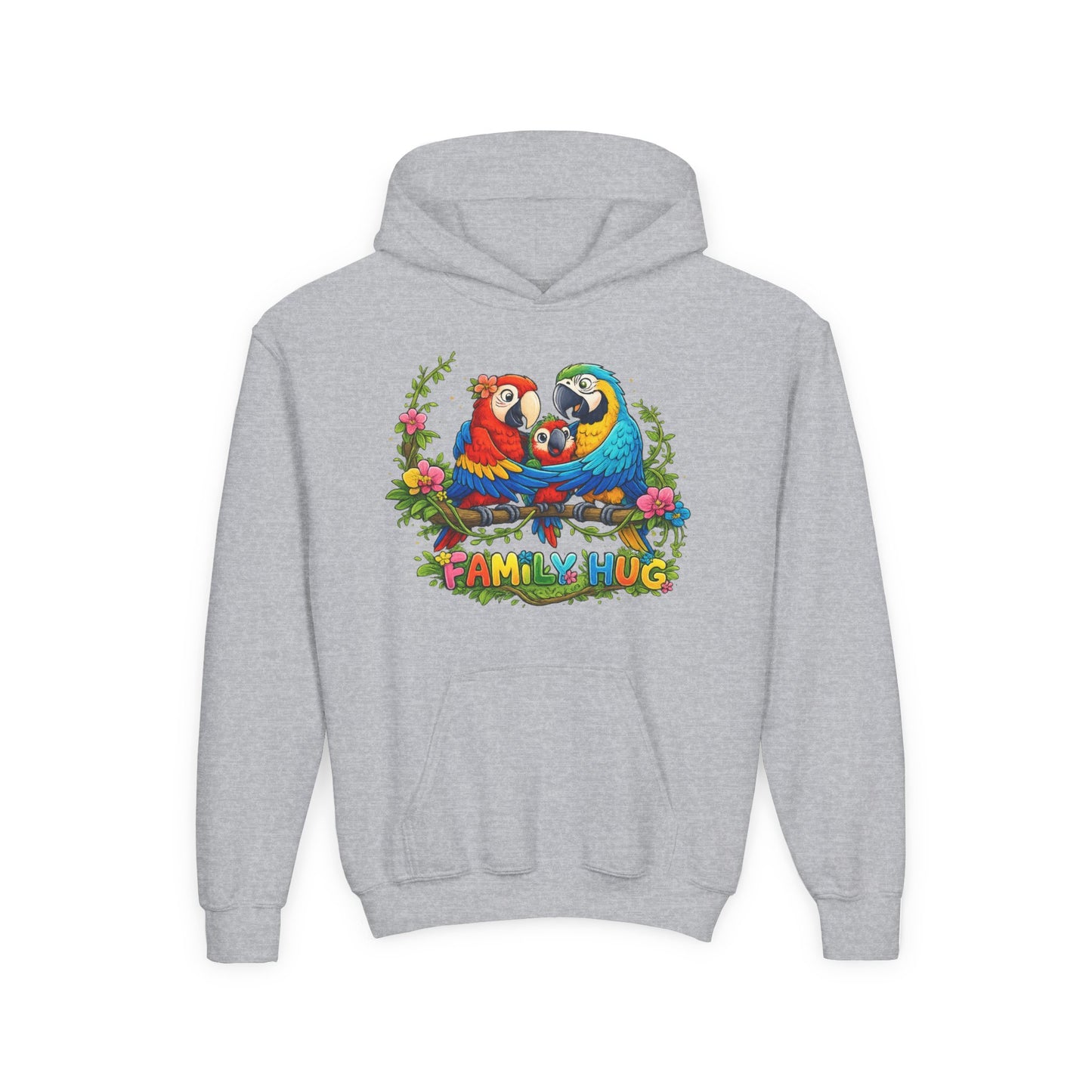 Family Hug Macaw Youth Heavy Blend Hooded Sweatshirt
