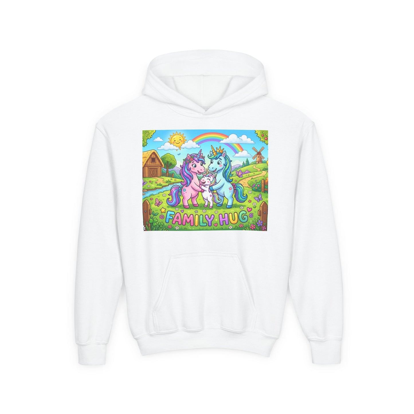 Family Hug Unicorn Youth Heavy Blend Hooded Sweatshirt