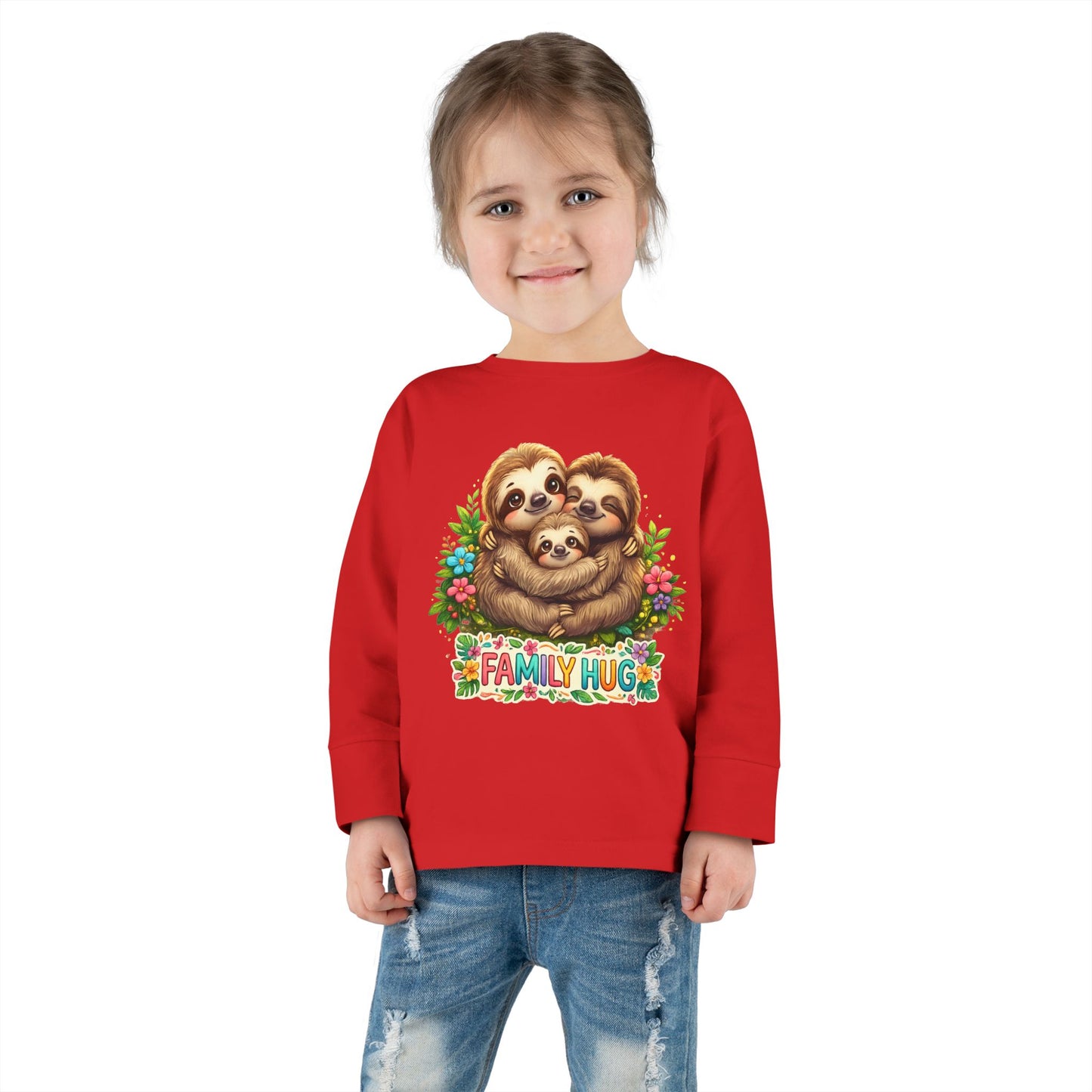 Family Hug Sloth Toddler Long Sleeve Tee