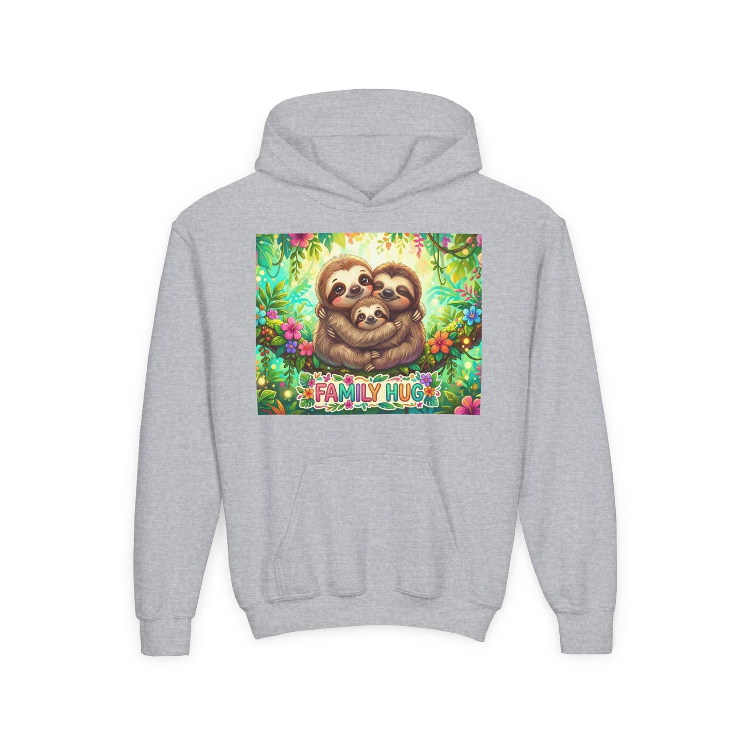 Family Hug Sloth Youth Heavy Blend Hooded Sweatshirt