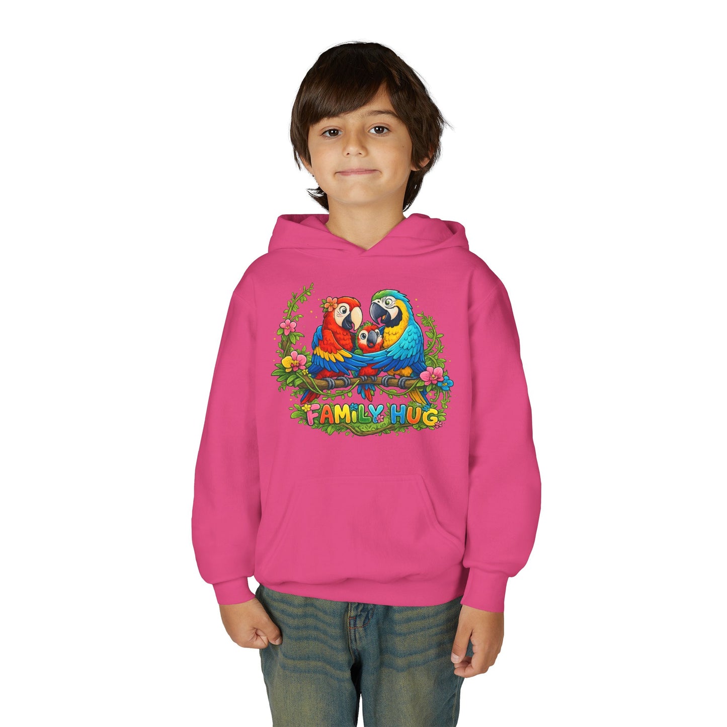 Family Hug Macaw Youth Heavy Blend Hooded Sweatshirt
